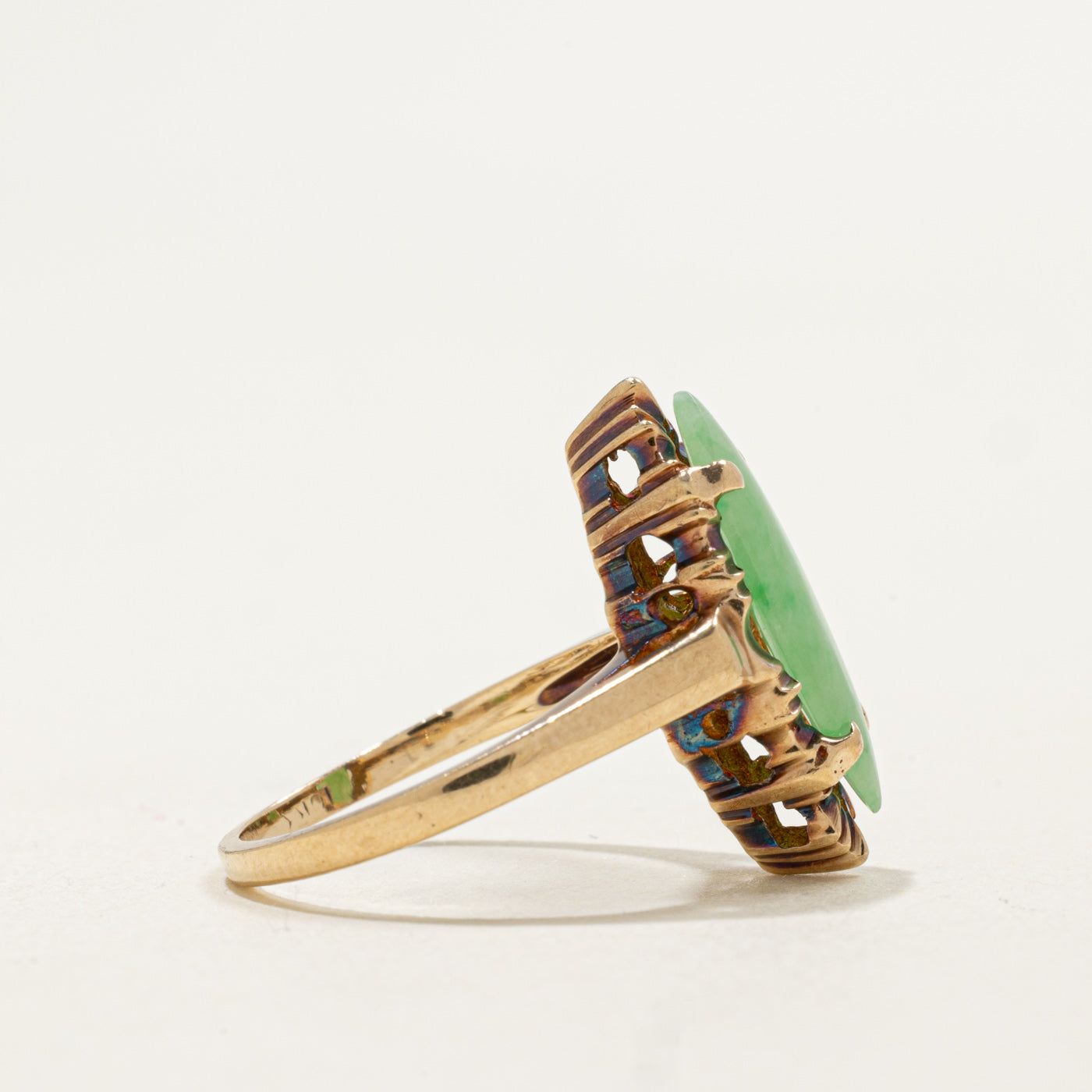 Bague navette texturée en jade cabochon 10K | 2,00 ct | Taille 5,5