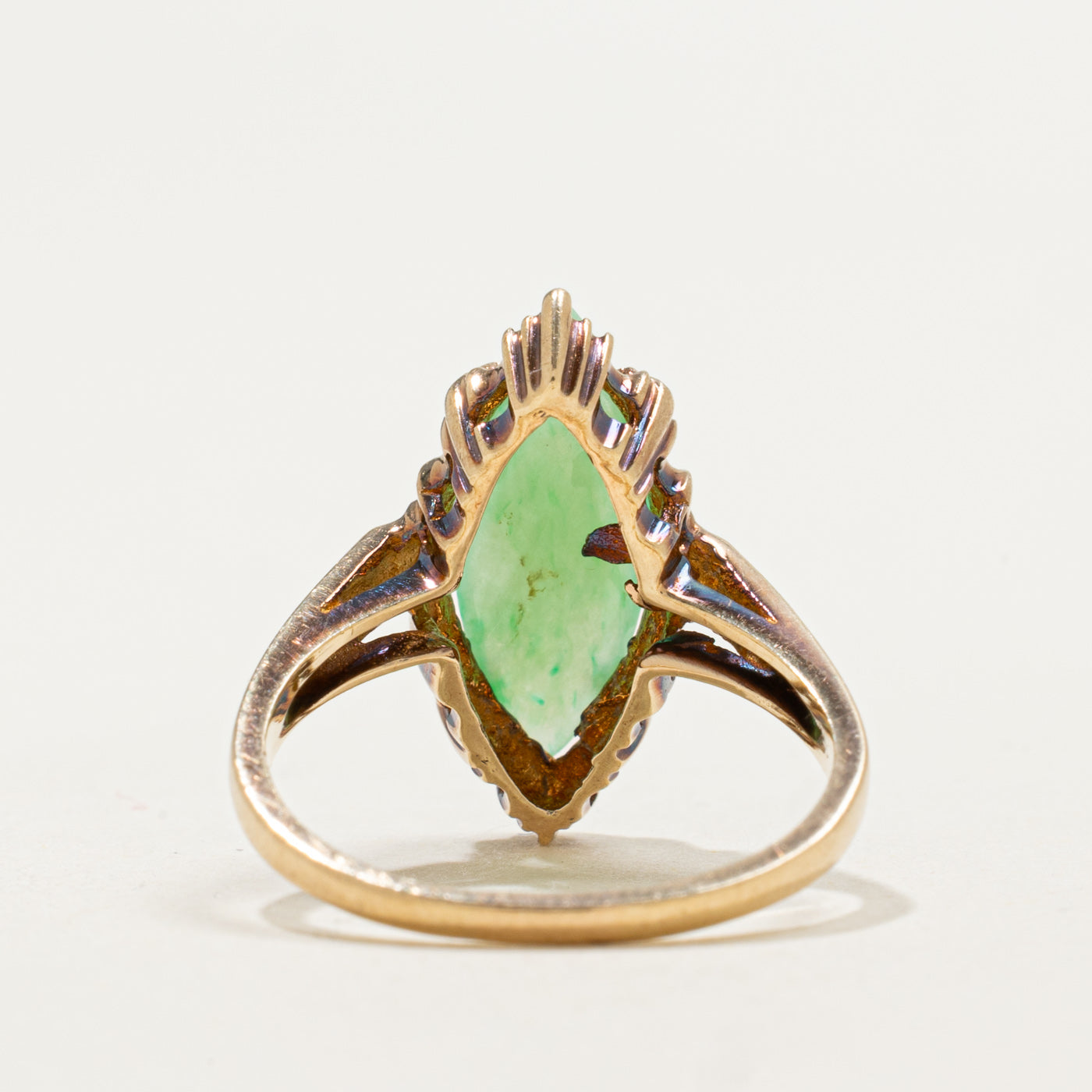 Bague navette texturée en jade cabochon 10K | 2,00 ct | Taille 5,5