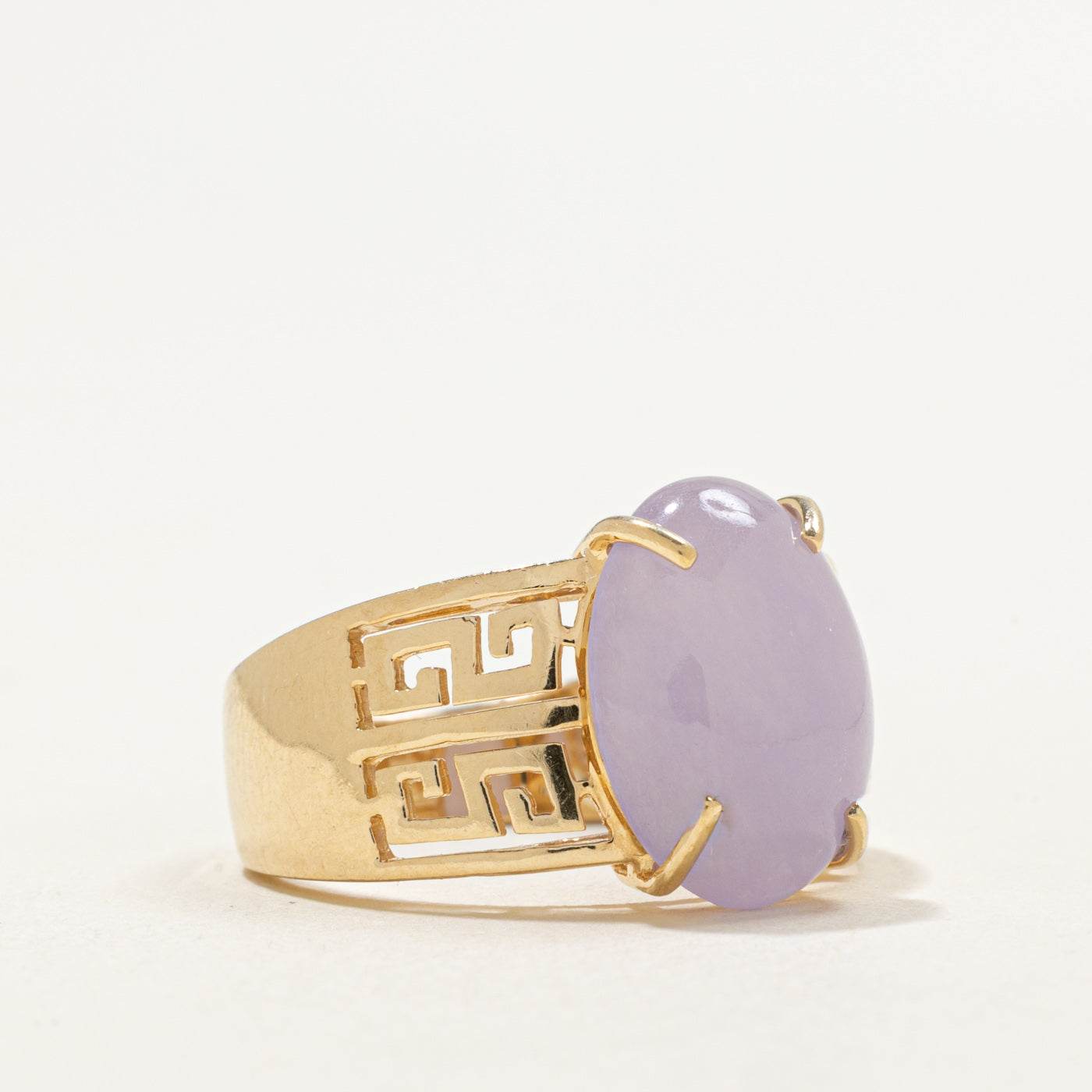 14K Cabochon Lavender Jade Openwork Ring | 5.00ct | SZ 7.0