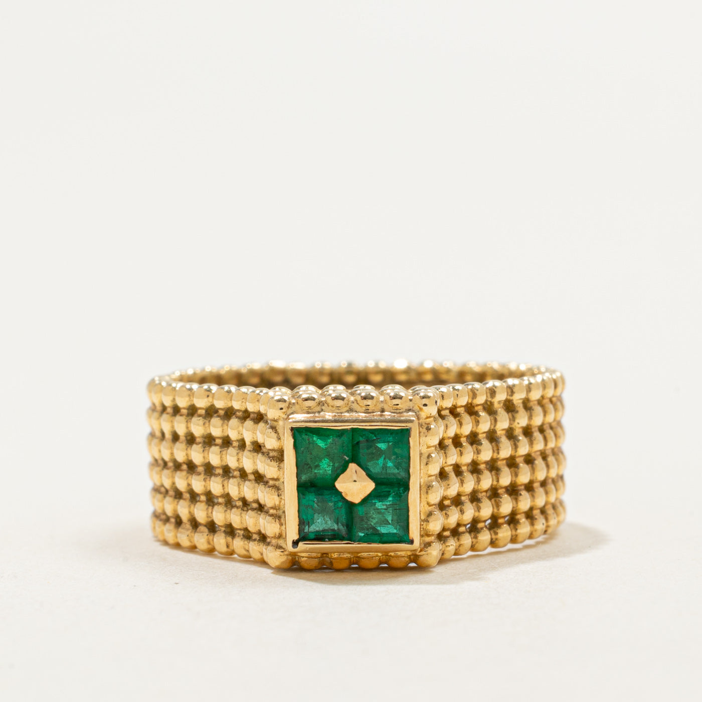 18K Emerald Grid Bead Textured Ring | 0.48ctw | SZ 7.75