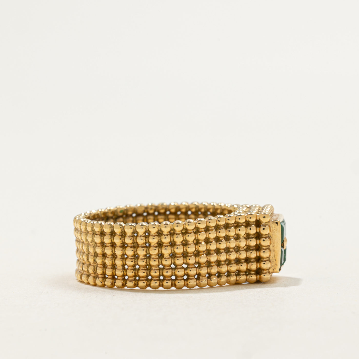 18K Emerald Grid Bead Textured Ring | 0.48ctw | SZ 7.75