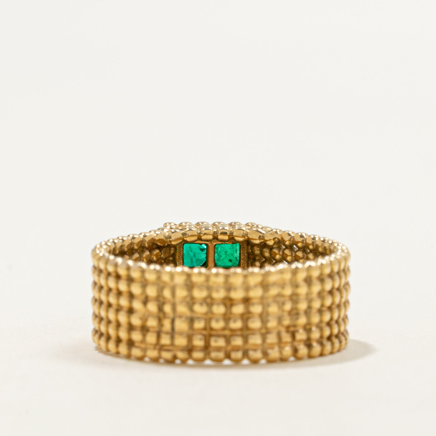 18K Emerald Grid Bead Textured Ring | 0.48ctw | SZ 7.75