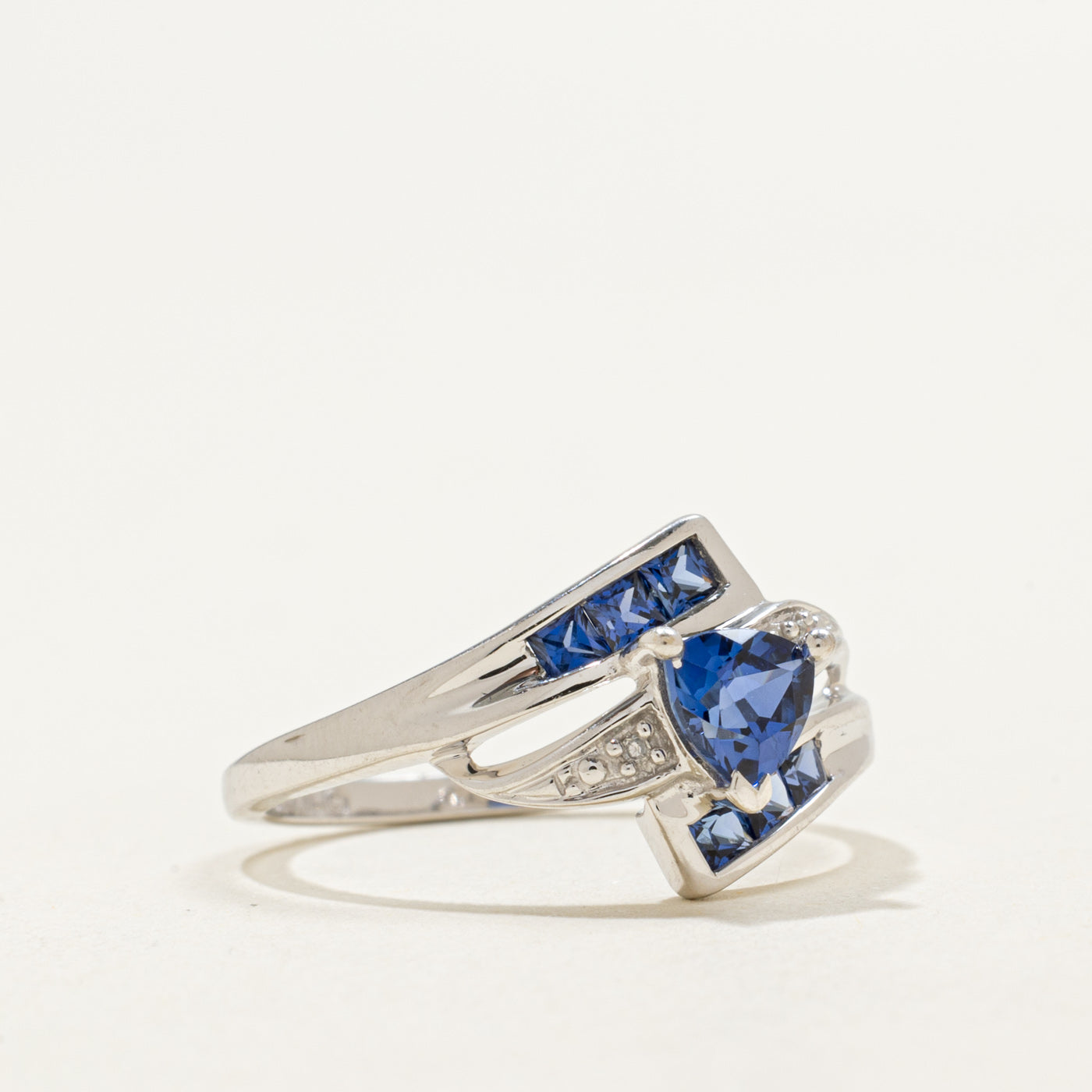 10K Synthetic Sapphire & Natural Diamond Bypass Ring | 0.80ctw, 0.01ctw | SZ 6.5