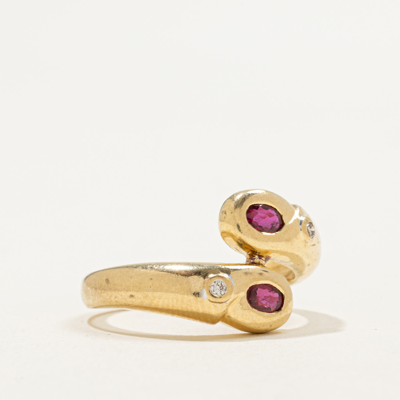 18K Ruby & Diamond Bypass Ring | 0.40ctw, 0.02ct | SZ 7.25