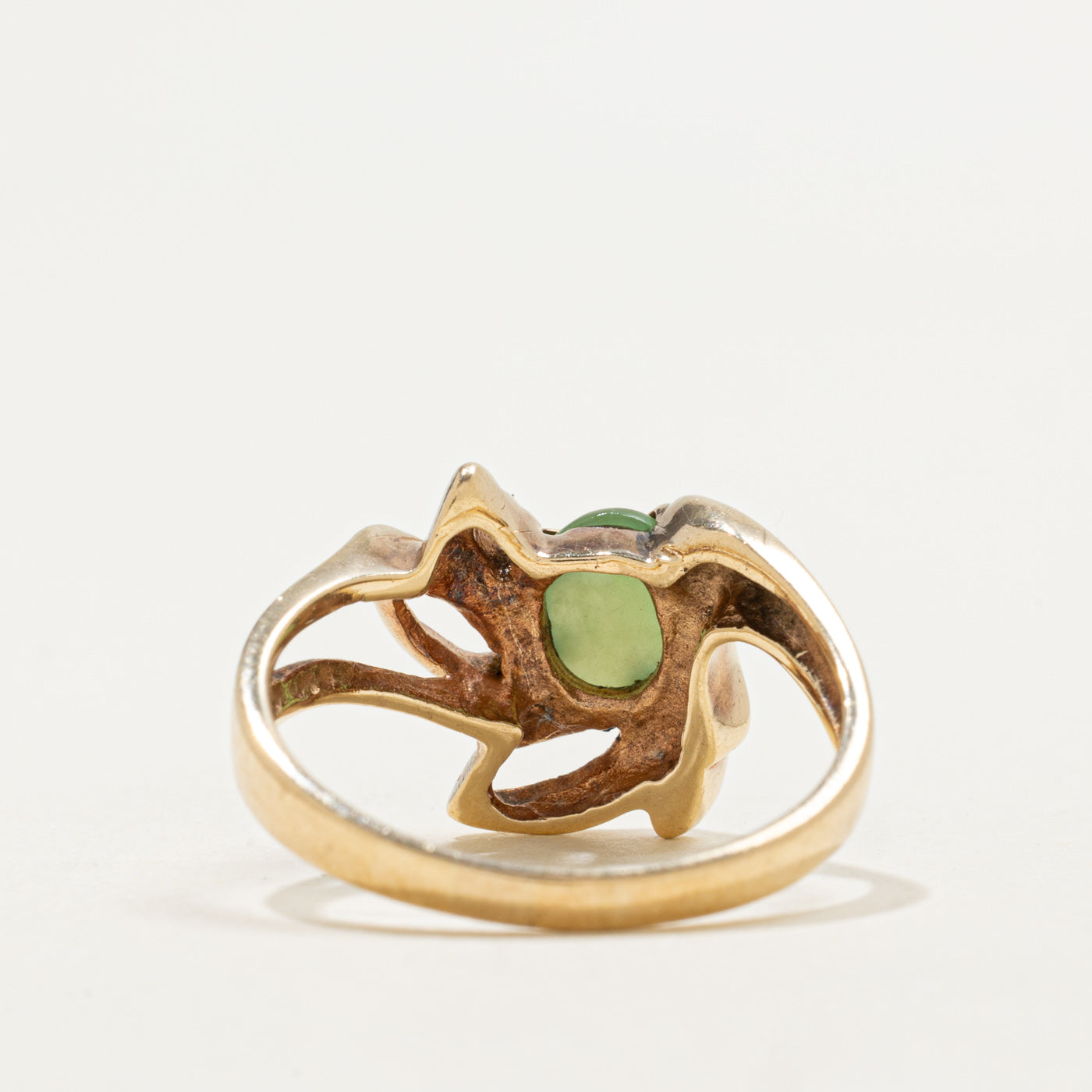10K Cabochon Nephrite Jade Abstract Ring | 1.00ct | SZ 8.25