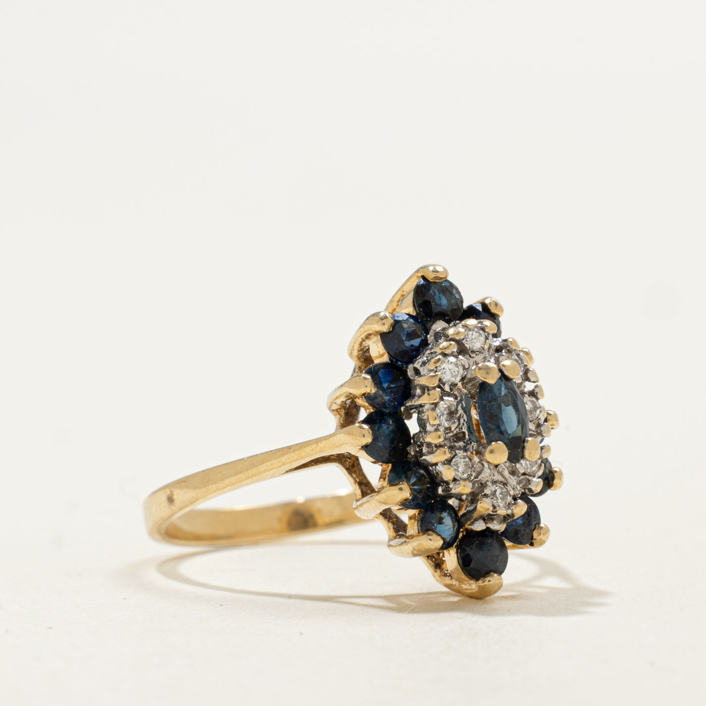 14K Marquise Cut Sapphire & Diamond Petal Cluster Ring | 0.85ctw, 0.08ctw | SZ 6.25