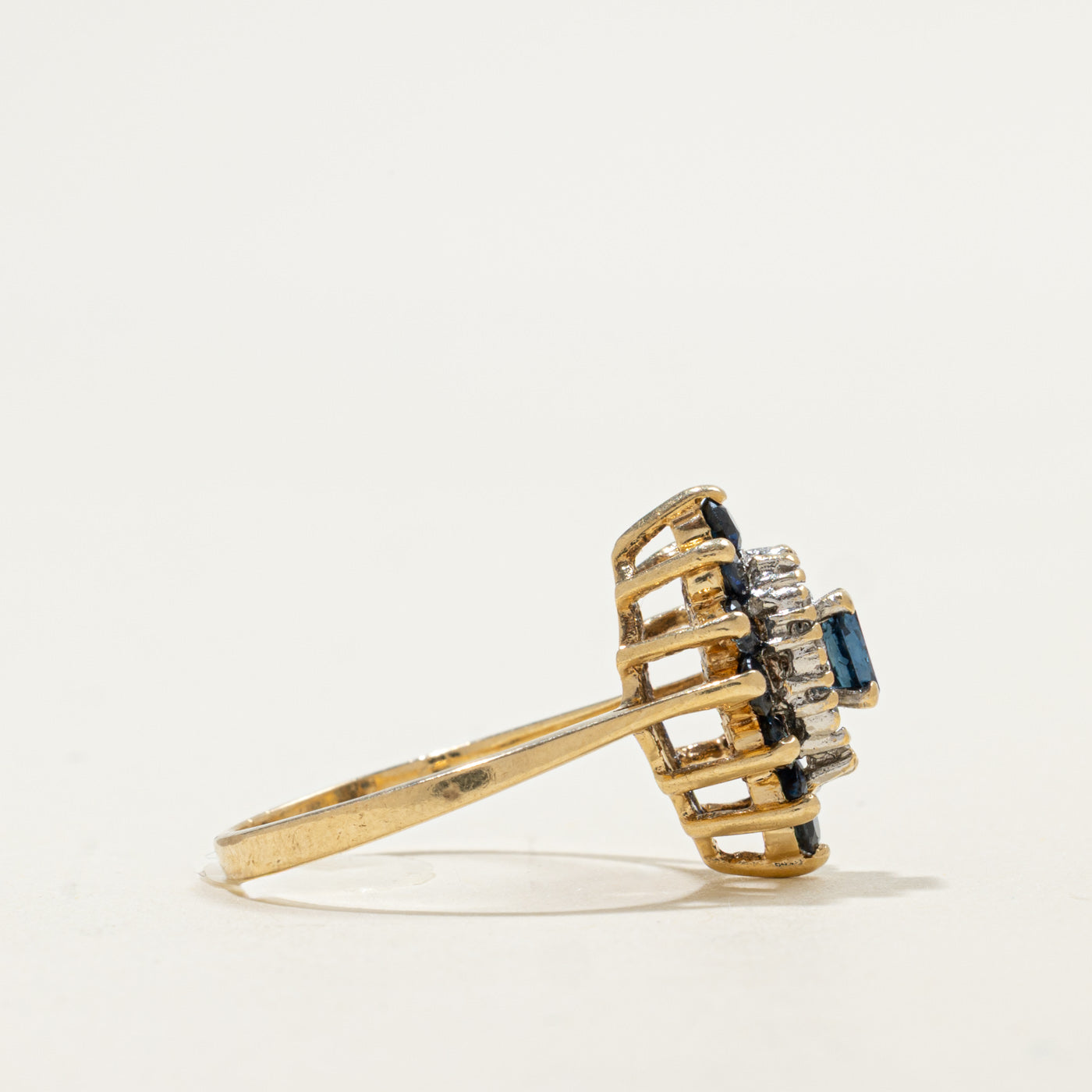 14K Marquise Cut Sapphire & Diamond Petal Cluster Ring | 0.85ctw, 0.08ctw | SZ 6.25