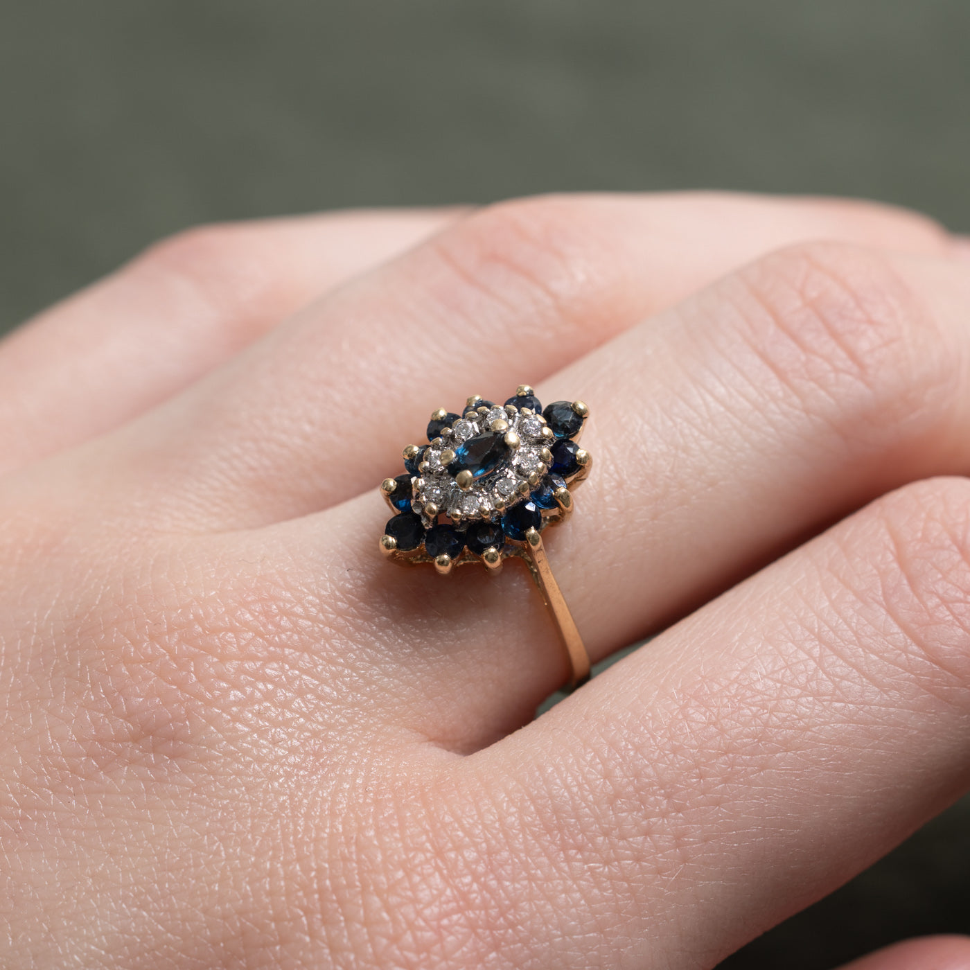 14K Marquise Cut Sapphire & Diamond Petal Cluster Ring | 0.85ctw, 0.08ctw | SZ 6.25