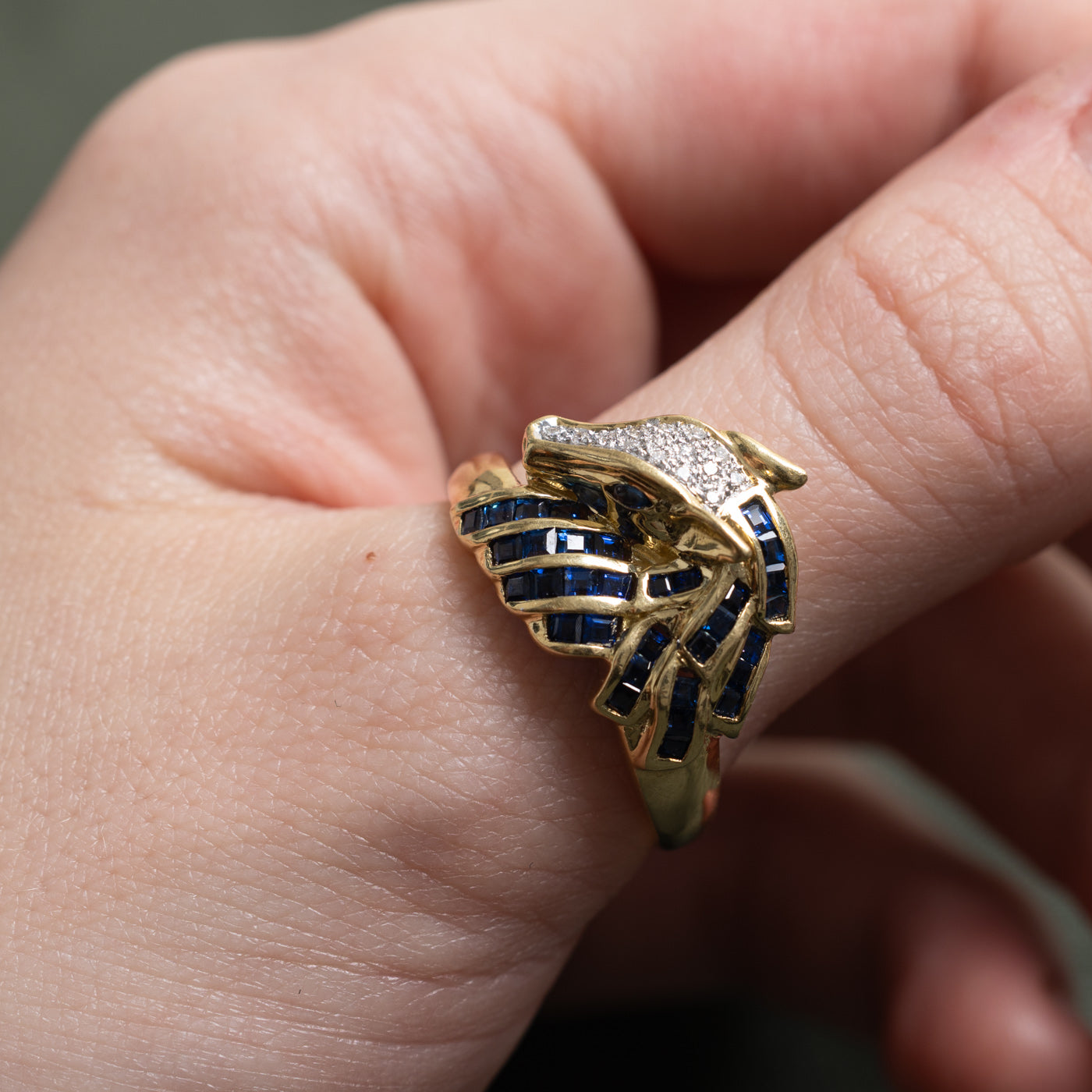 18K Sapphire & Diamond Horse Cocktail Ring | 1.20ctw, 0.07ctw | SZ 11.5