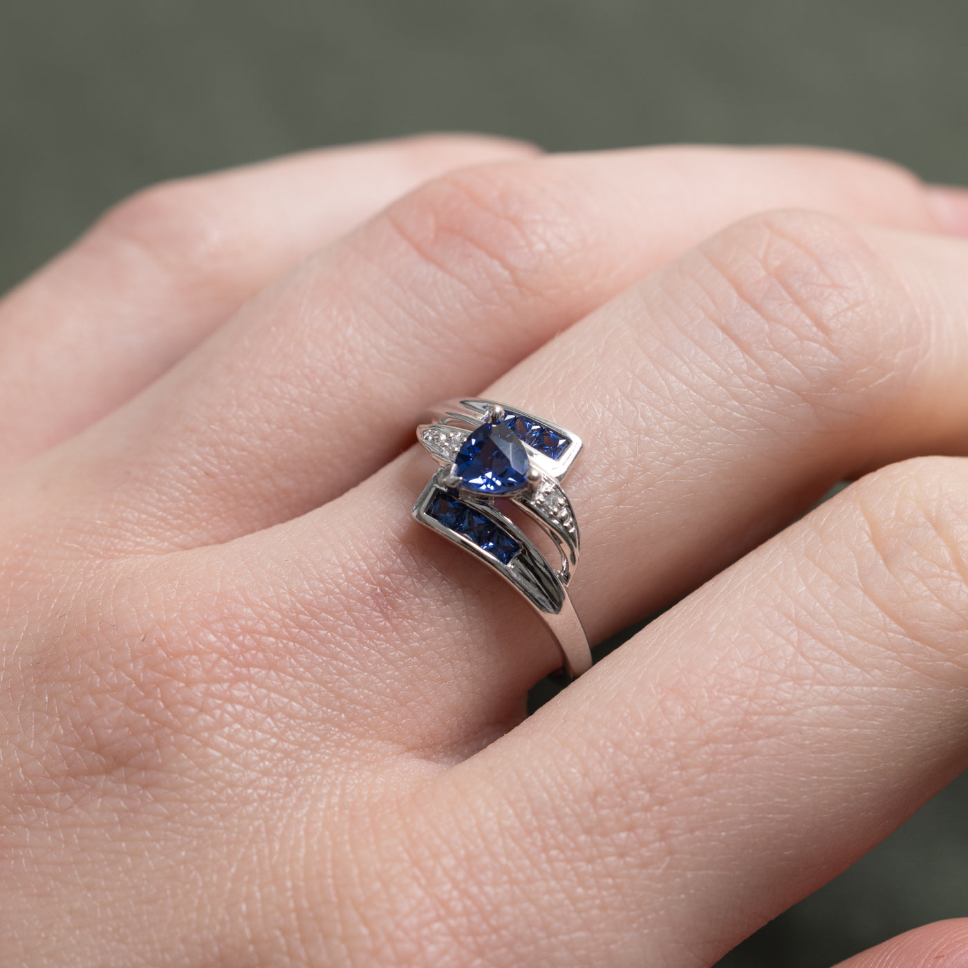 10K Synthetic Sapphire & Natural Diamond Bypass Ring | 0.80ctw, 0.01ctw | SZ 6.5