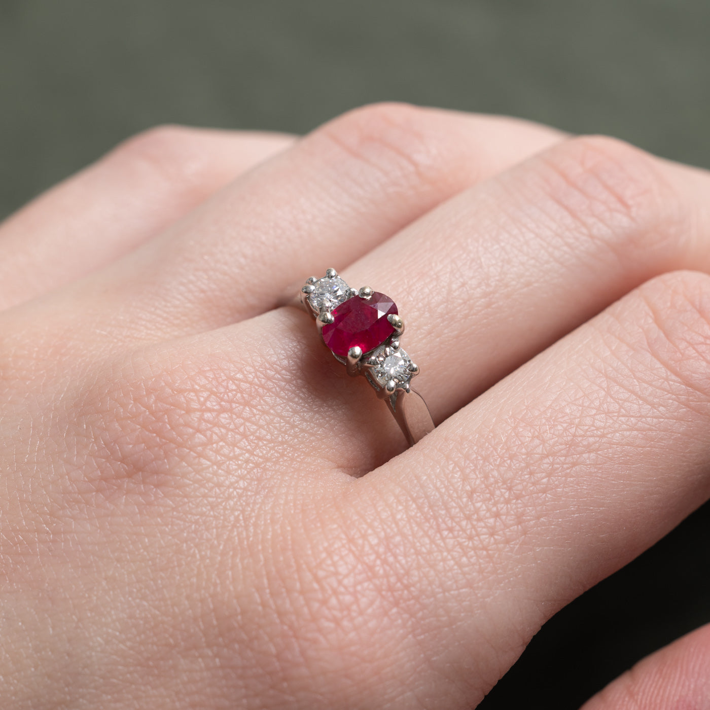 18K Oval Cut Ruby & Diamond Ring | 0.75ct, 0.40ctw | SZ 8.0