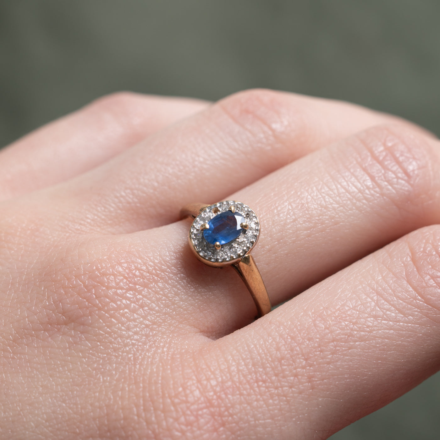 10K Oval Cut Sapphire & Diamond Halo Ring | 0.50ct, 0.07ctw | SZ 7.0