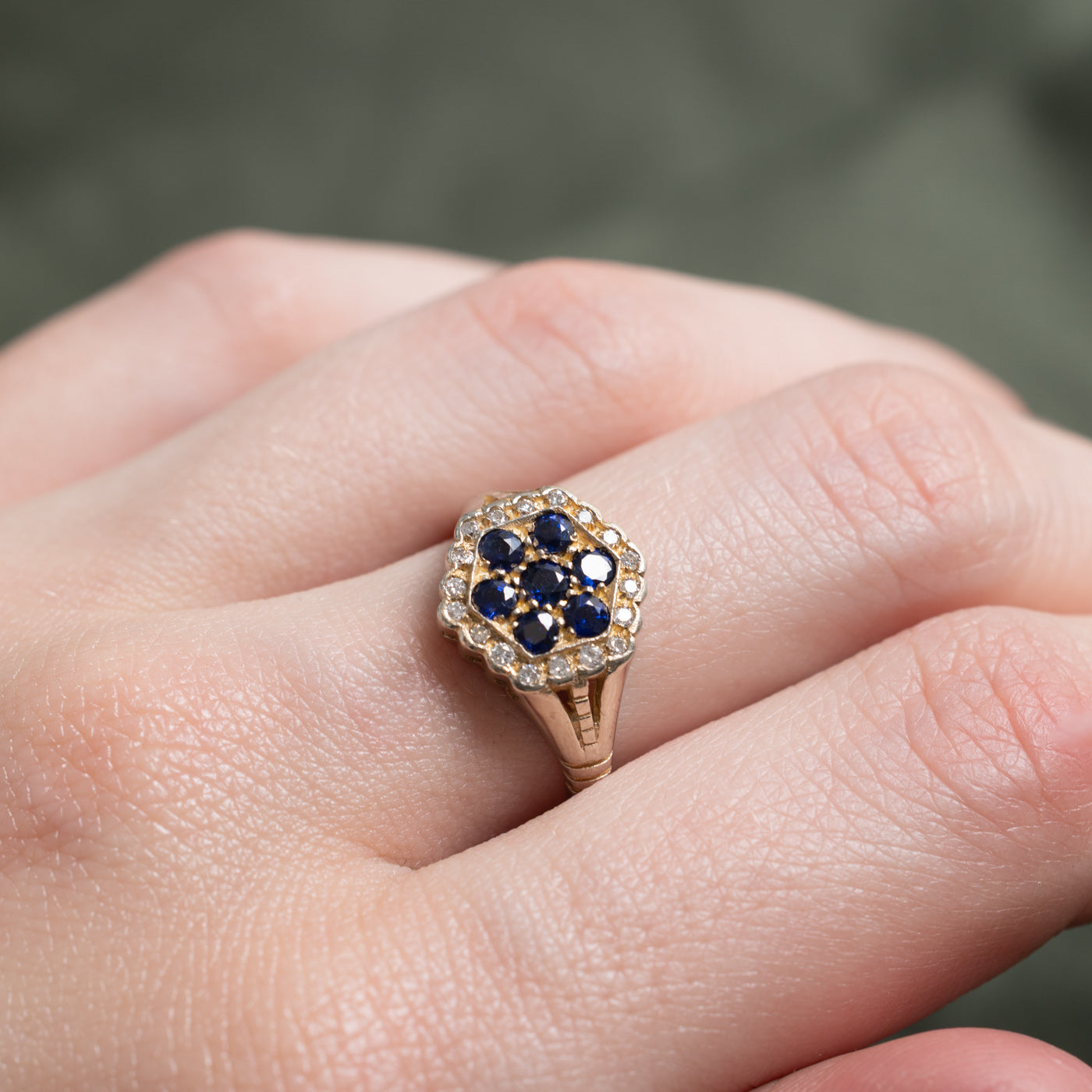 Sapphire & Diamond Hexagon Cluster Ring | 0.1ctw, 0.09ctw | SZ 6.5 |