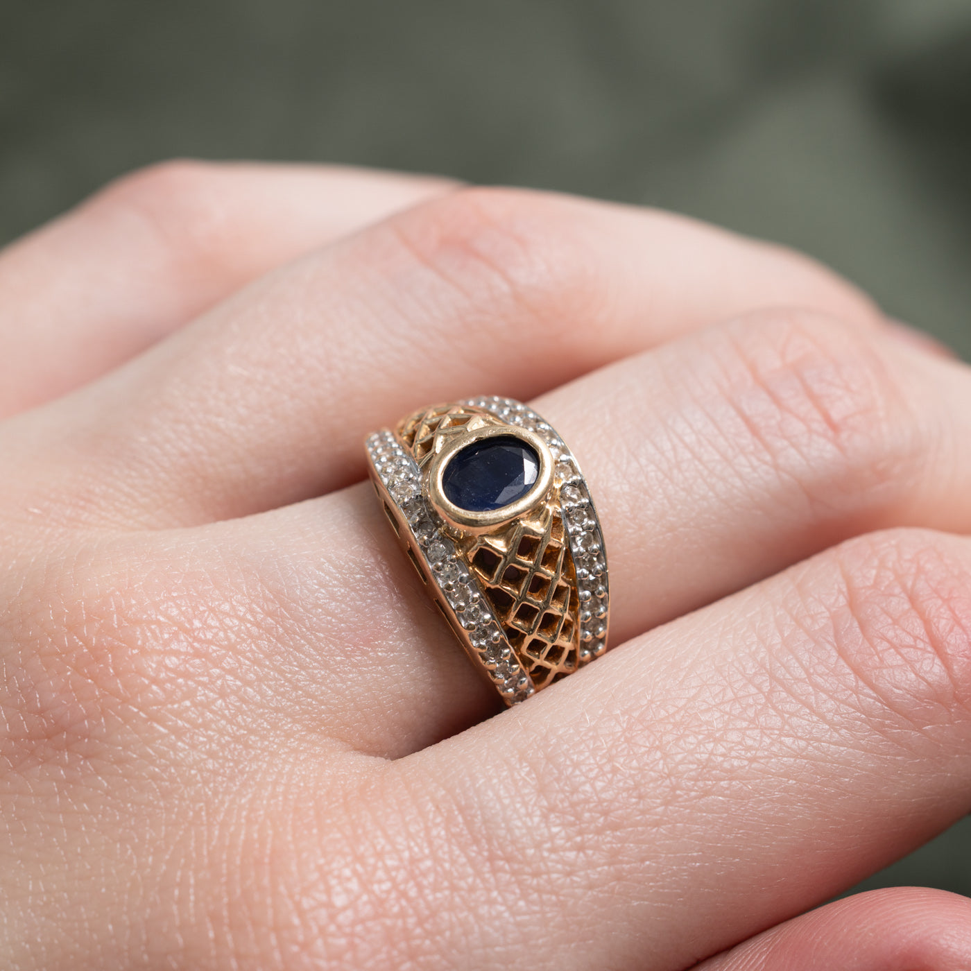 Bezel Set Sapphire & Diamond Openwork Band | 0.70ct, 0.2ctw | SZ 6.0 |