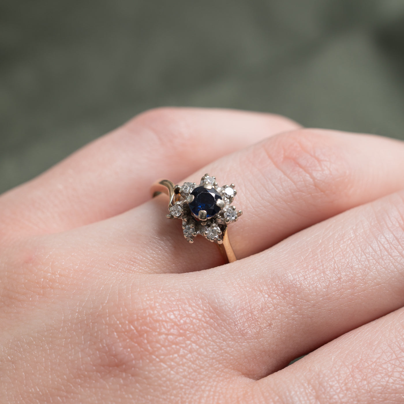 Sapphire & Diamond Petal Halo Cluster Bypass Ring | 0.42ct, 0.17ctw | SZ 6.0 |