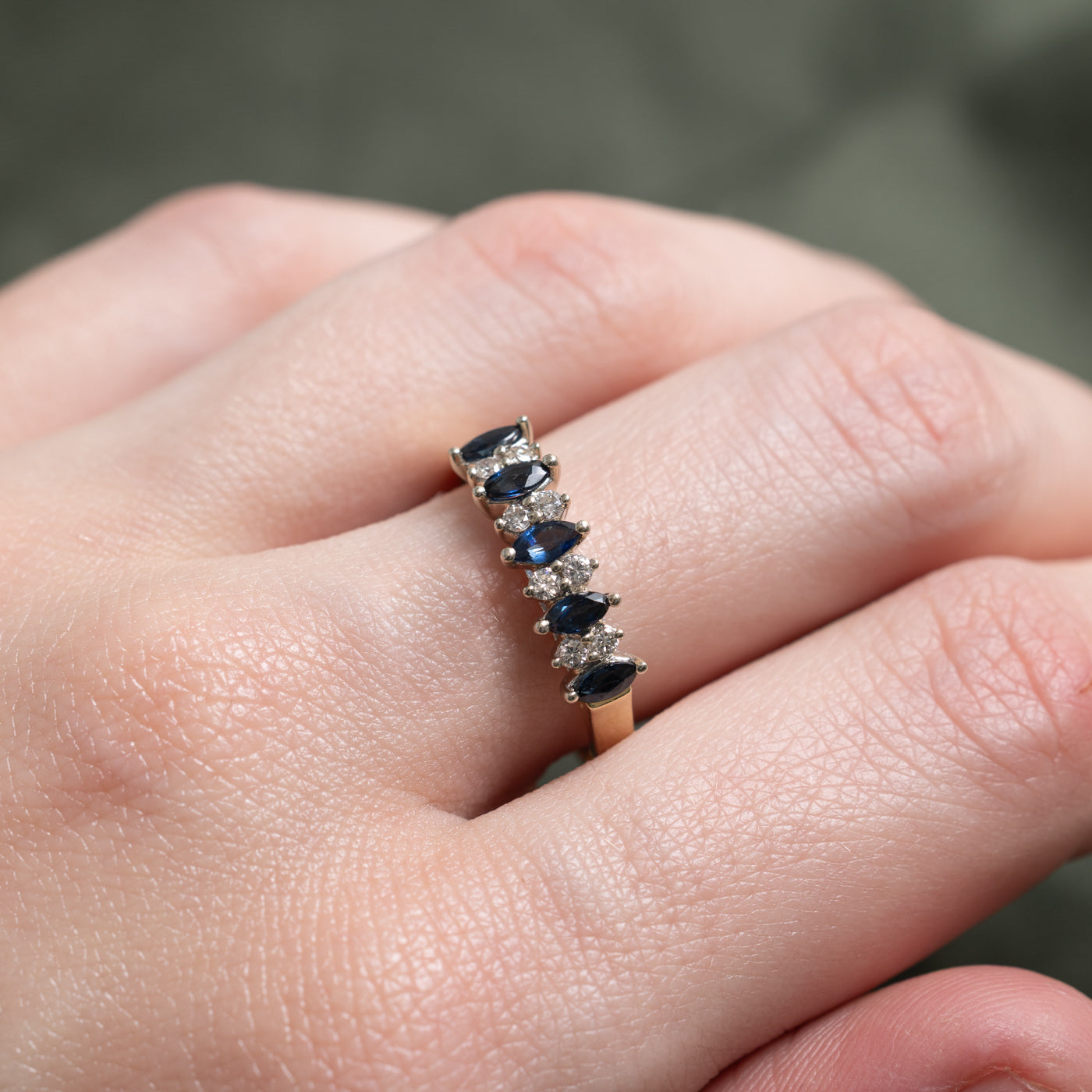 Marquise Cut Sapphire & Diamond Band | 0.37ctw, 0.16ctw | SZ 8.5 |