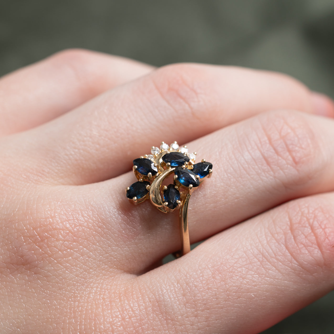 Sapphire & Diamond Cluster Floral Ring | 0.84ctw, 0.06ctw | SZ 6.25 |