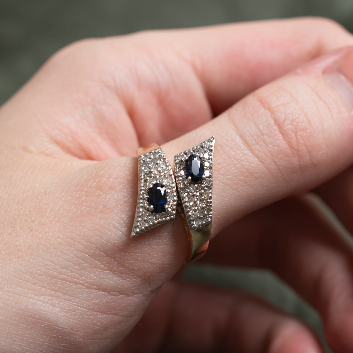 Two Stone Sapphire & Diamond Bypass Ring | 0.67ctw, 0.6ctw | SZ 10.5 |