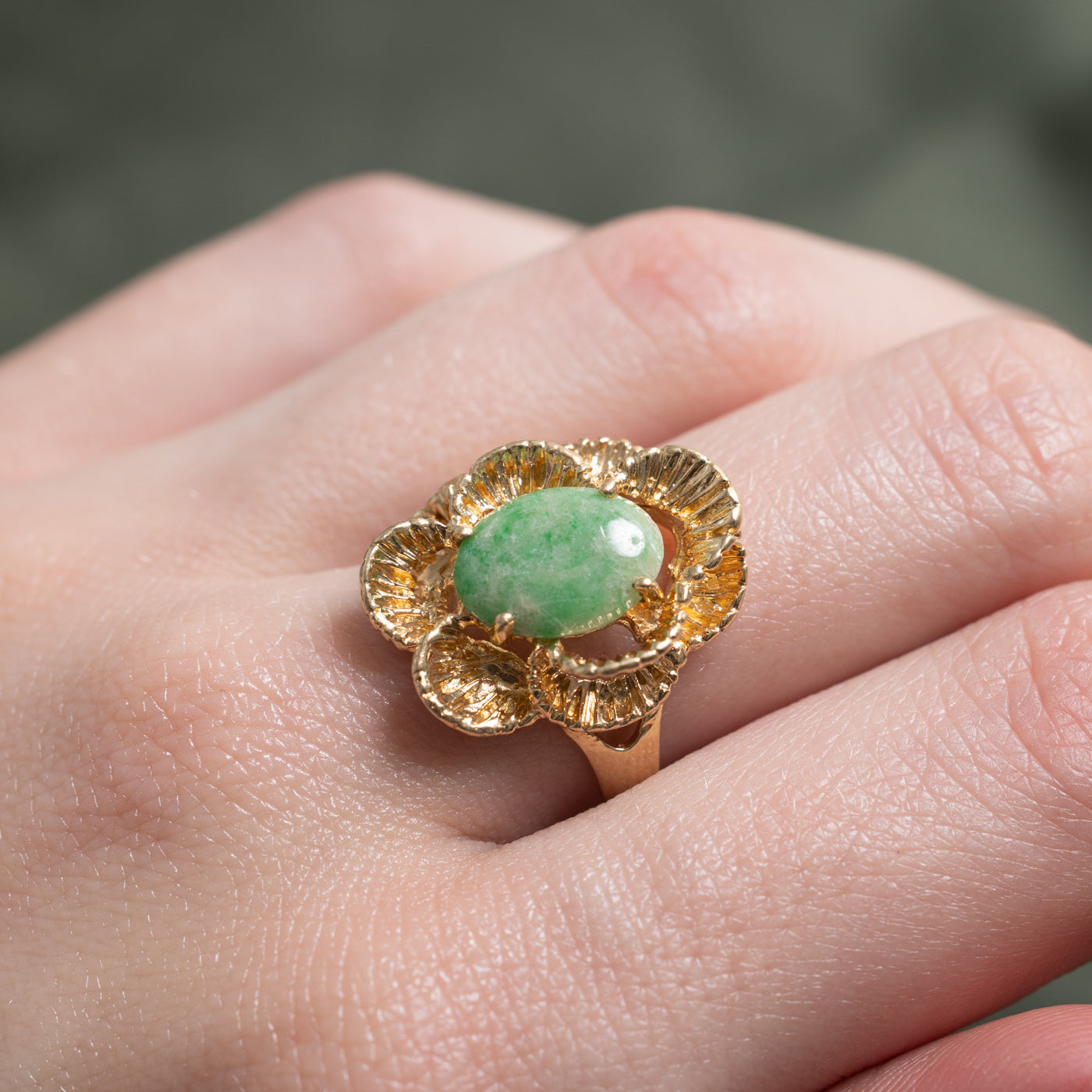 Jadeite Textured Floral Cocktail Ring | 1.63ct | SZ 7.0 |