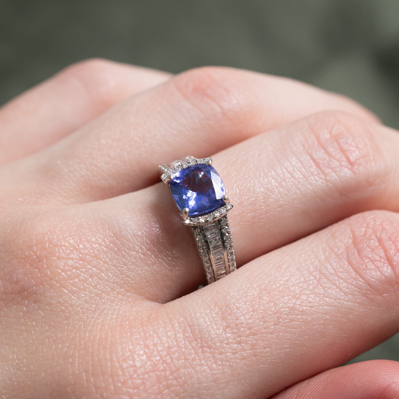 'Effy' Cushion Cut Tanzanite & Diamond Accented Ring | 1.42ct, 0.3ctw | SZ 7.0 |
