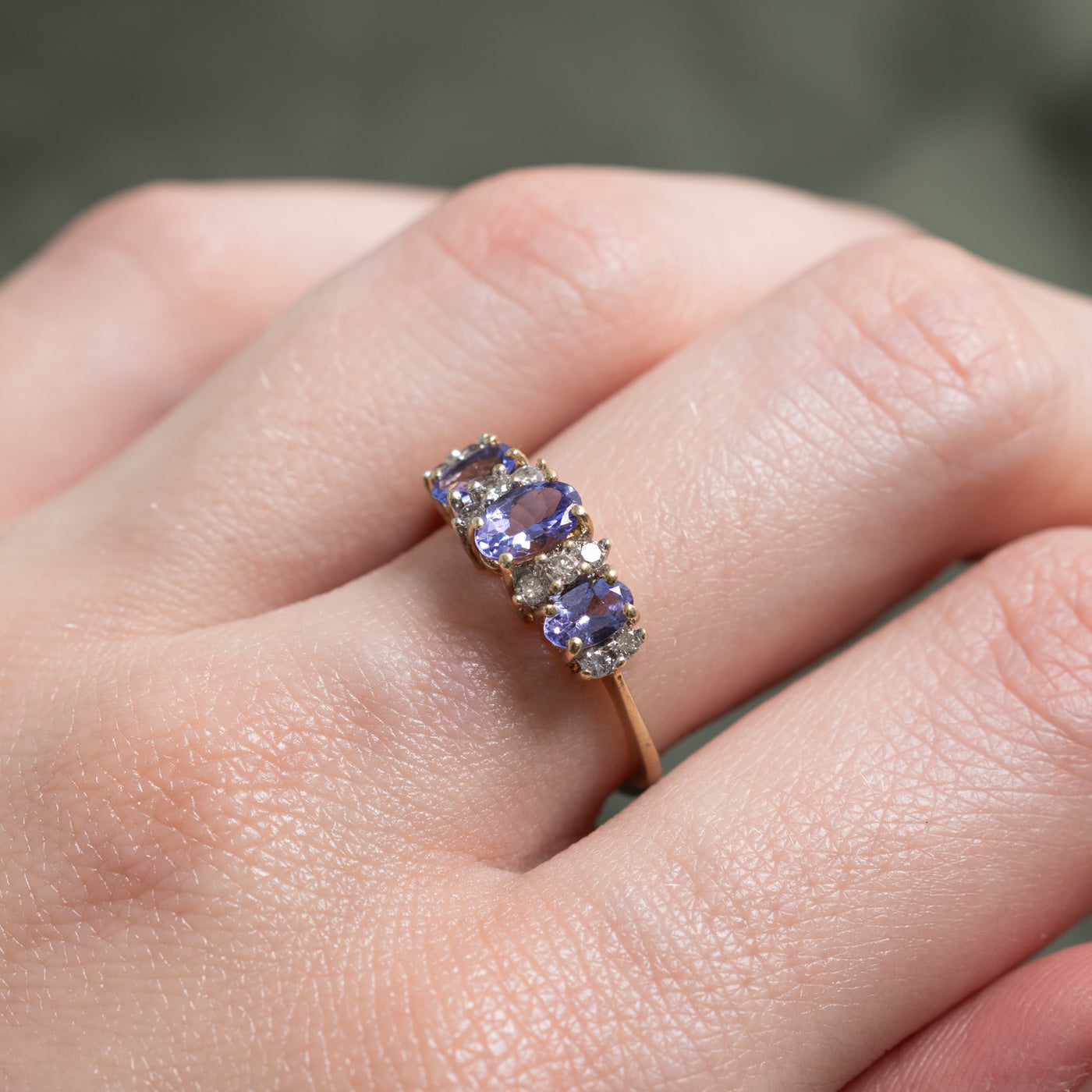 Three Stone Tanzanite & Diamond Ring | 0.75ctw, 0.18ctw | SZ 6.0 |