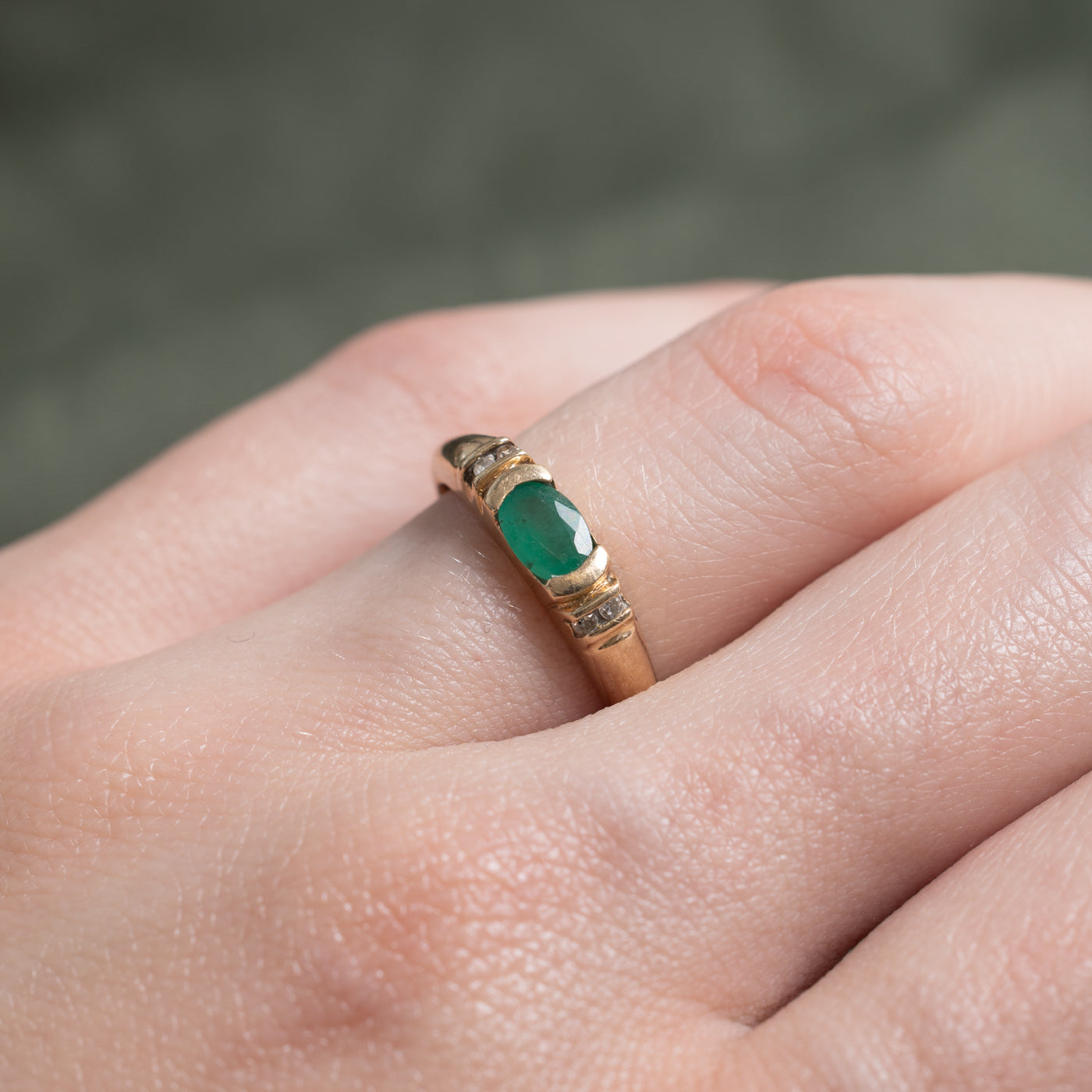 East West Oval Cut Emerald & Diamond Ring | 0.30ct, 0.02ctw | SZ 4.5 |