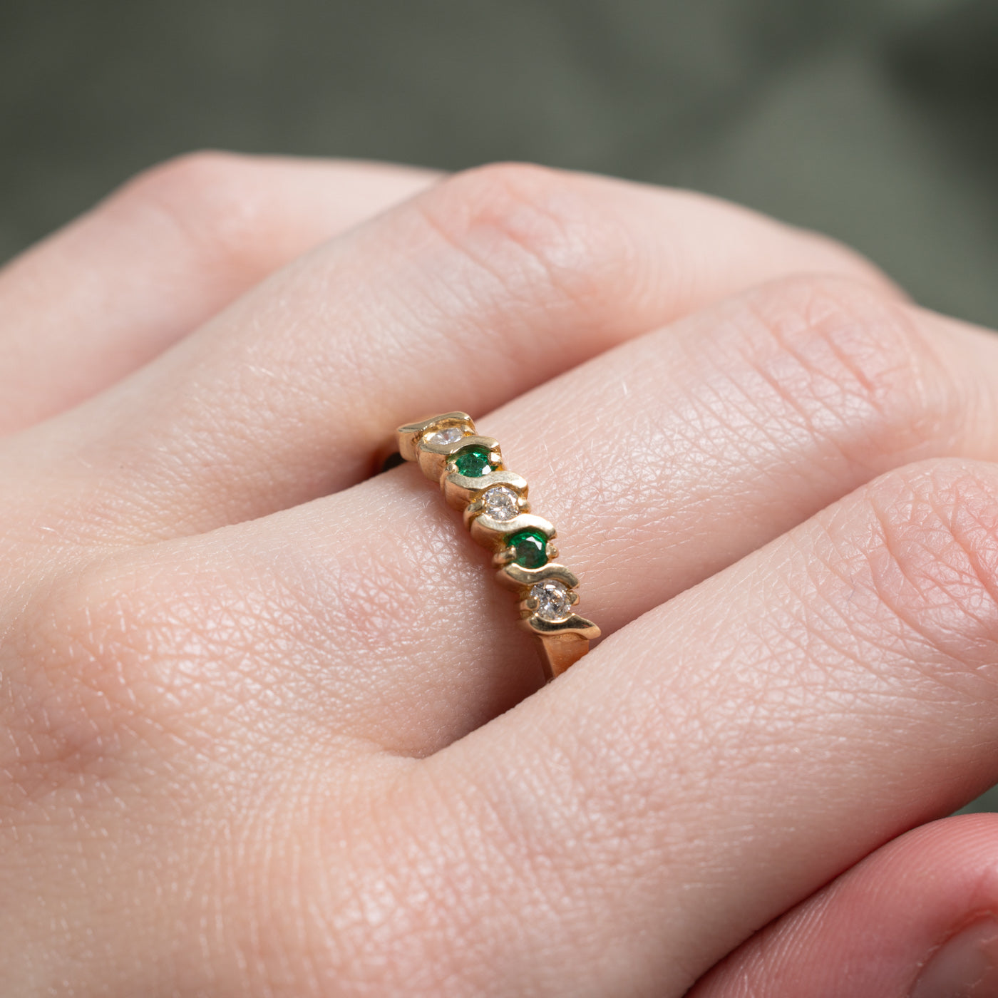 Five Stone Emerald & Diamond Band | 0.1ctw, 0.1ctw | SZ 9.25 |