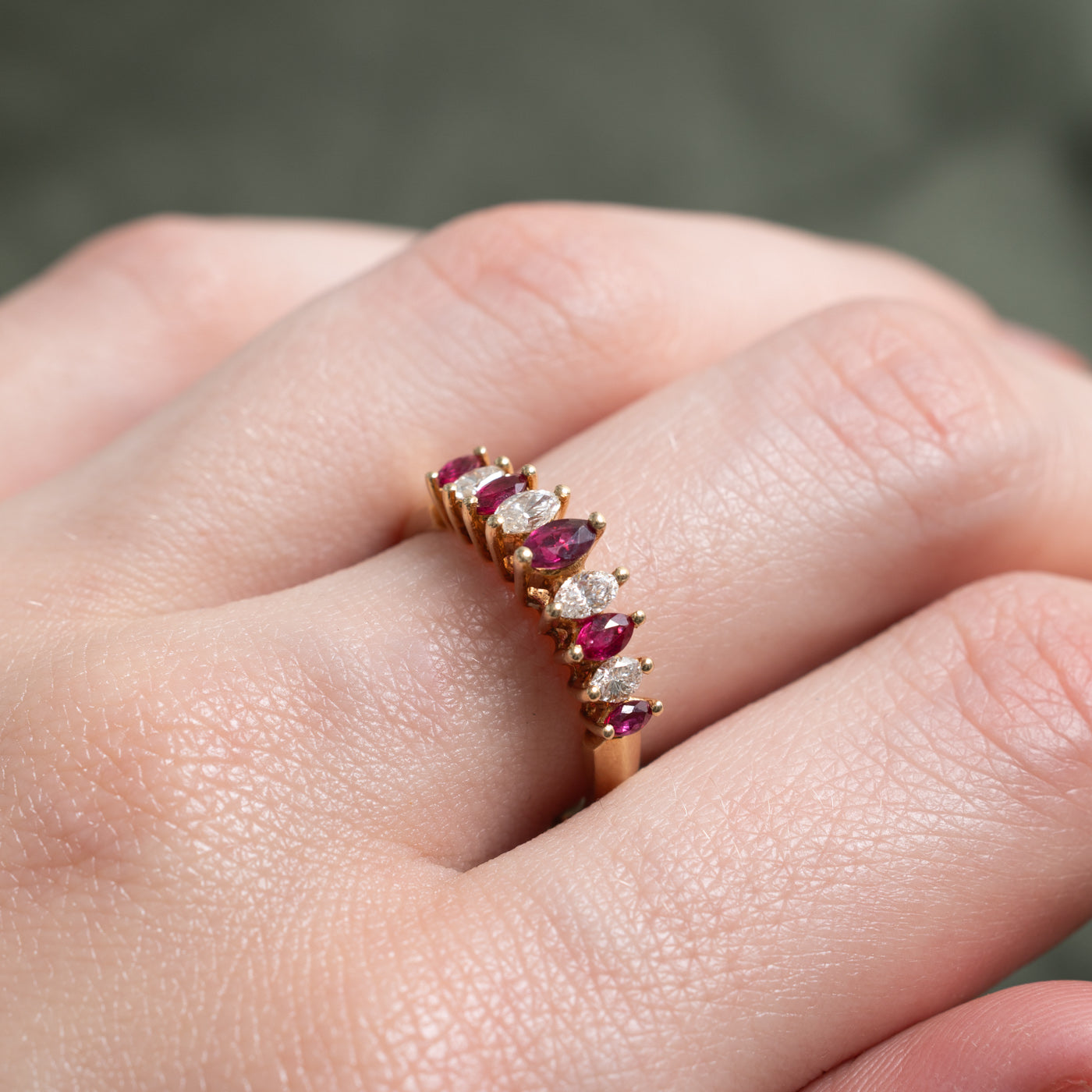 Marquise Cut Synthetic Ruby & Diamond Ring | 0.3ctw, 0.22ctw | SZ 6.75