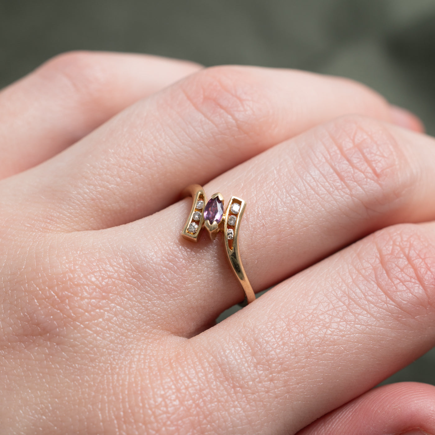 Marquise Cut Amethyst & Diamond Bypass Ring | 0.11ct, 0.04ctw | SZ 6.25 |