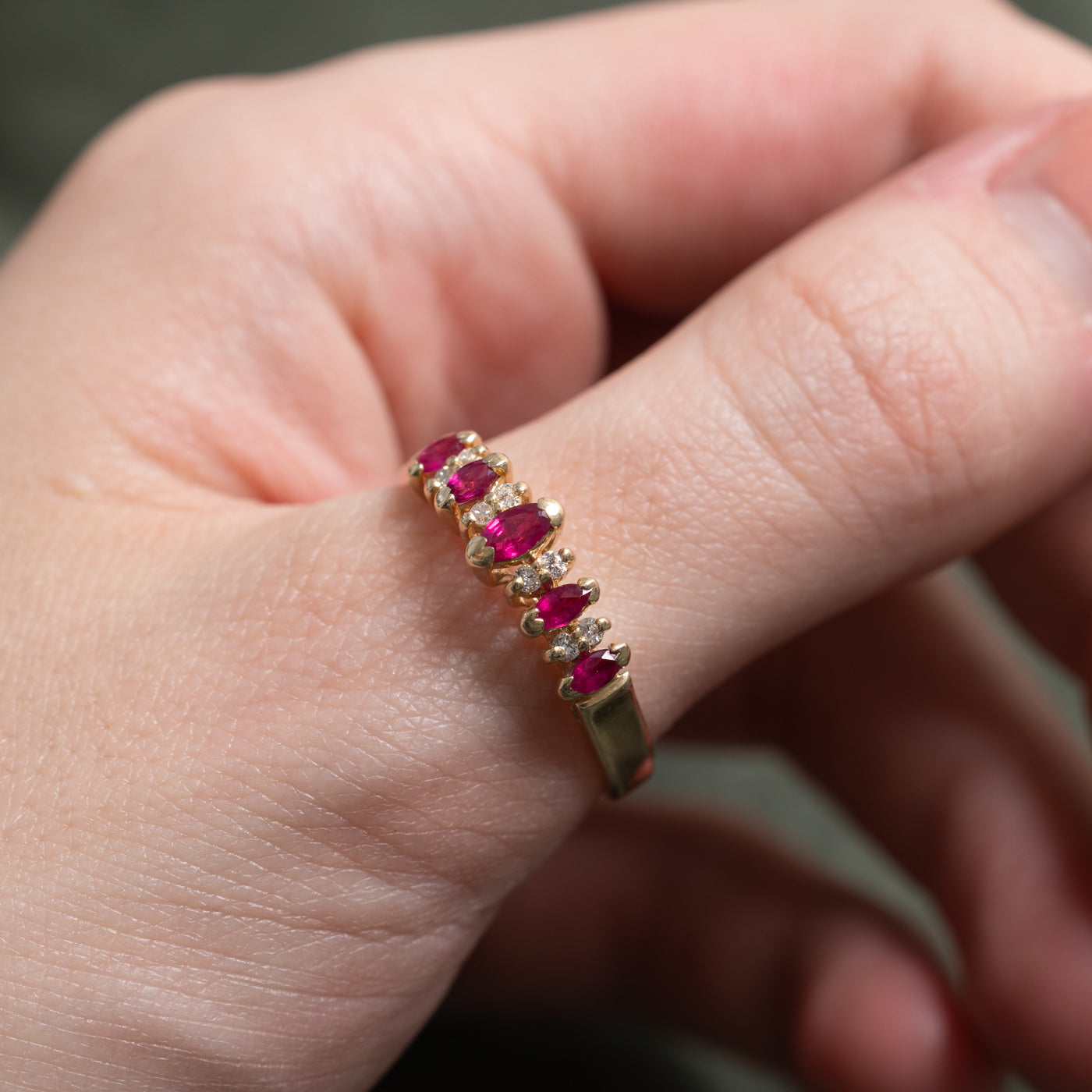 Semi Eternity Marquise Cut Ruby & Diamond Ring | 0.08ctw | SZ 9.75 |