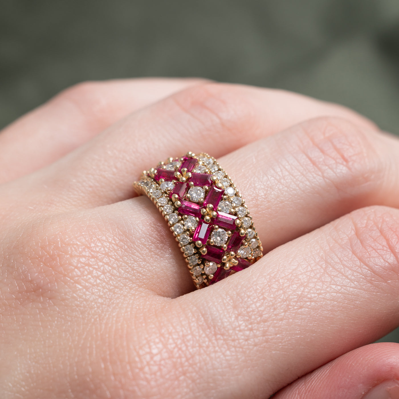 Ruby & Diamond Floral Patterned Band | 1.44ctw, 0.58ctw | SZ 7.0 |