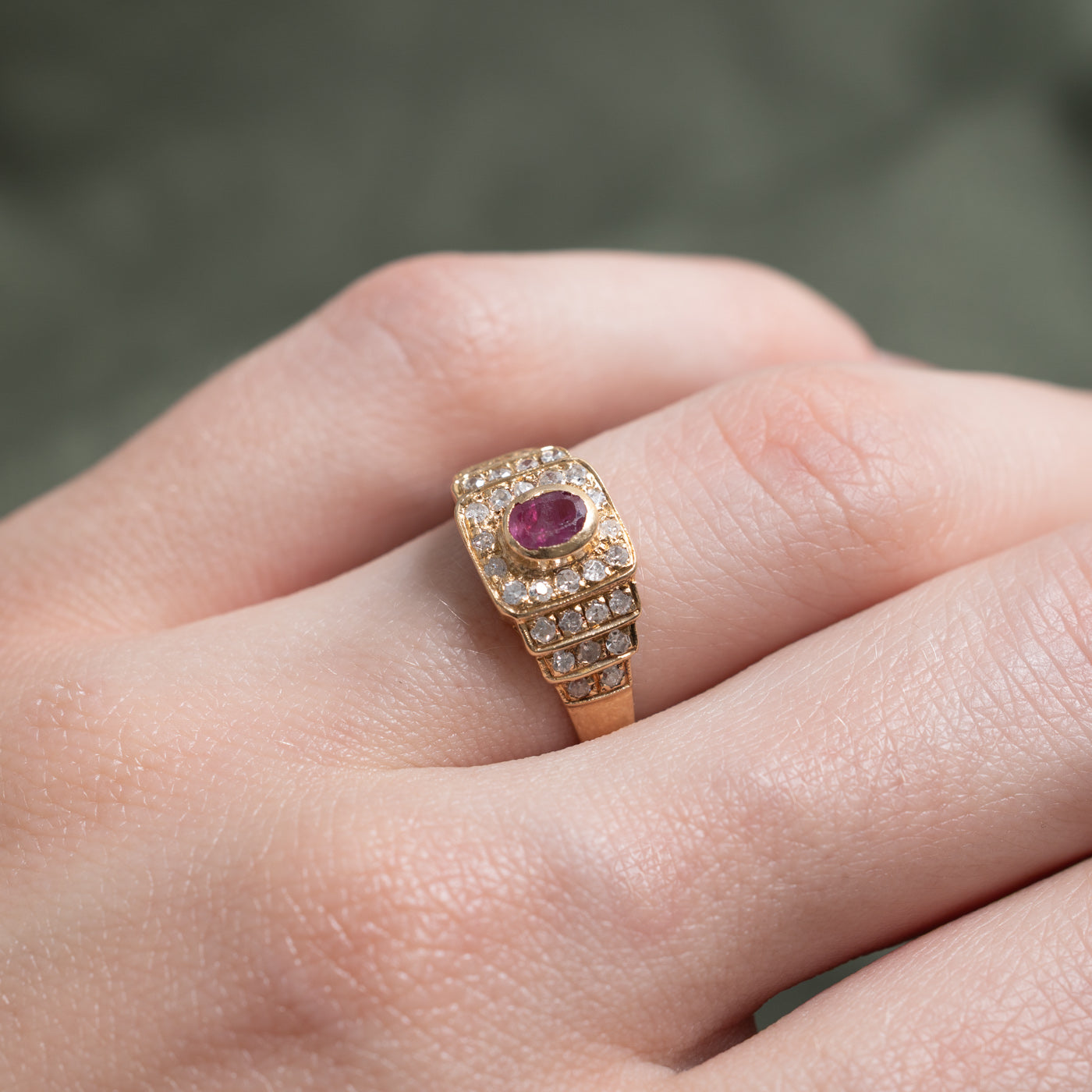 Ruby & Diamond Halo Step Shank Ring | 0.24ct, 0.32ctw | SZ 5.75 |