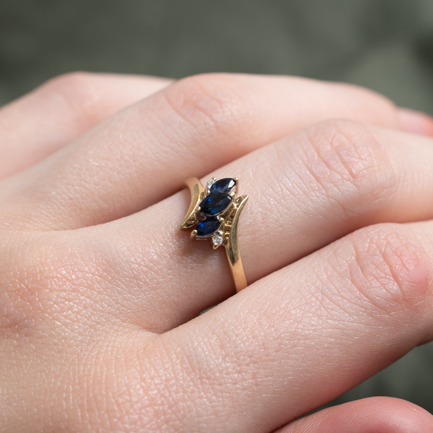 Three Stone Sapphire & Diamond Bypass Ring | 0.02ctw | SZ 6.5 |