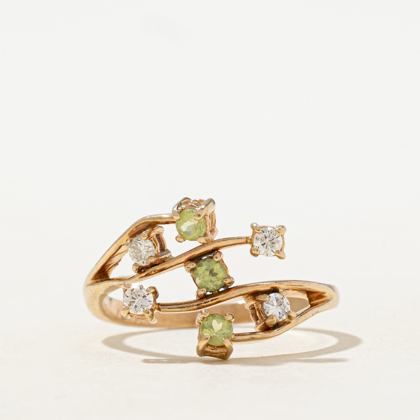 Scattered Peridot & Diamond Bypass Ring | 0.24ctw, 0.15ctw | SZ 8.0 |