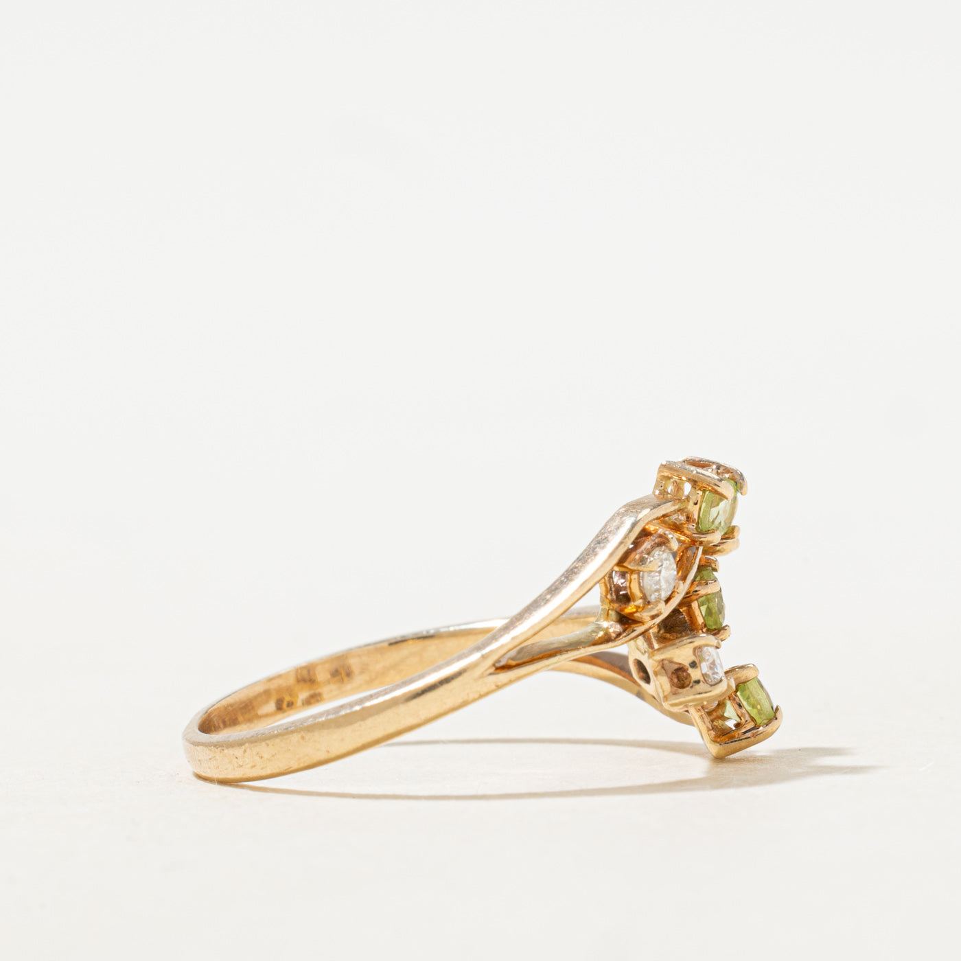 Scattered Peridot & Diamond Bypass Ring | 0.24ctw, 0.15ctw | SZ 8.0 |