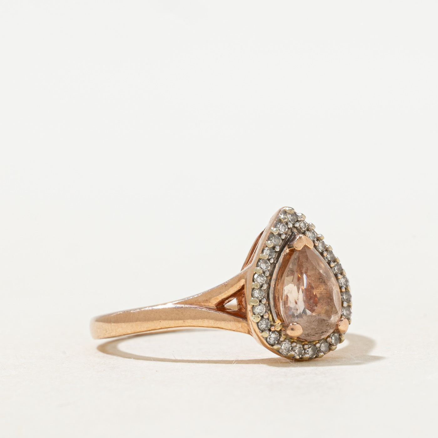 Pear Cut Morganite & Diamond Halo Ring | 0.5ct, 0.05ctw | SZ 6.75 |