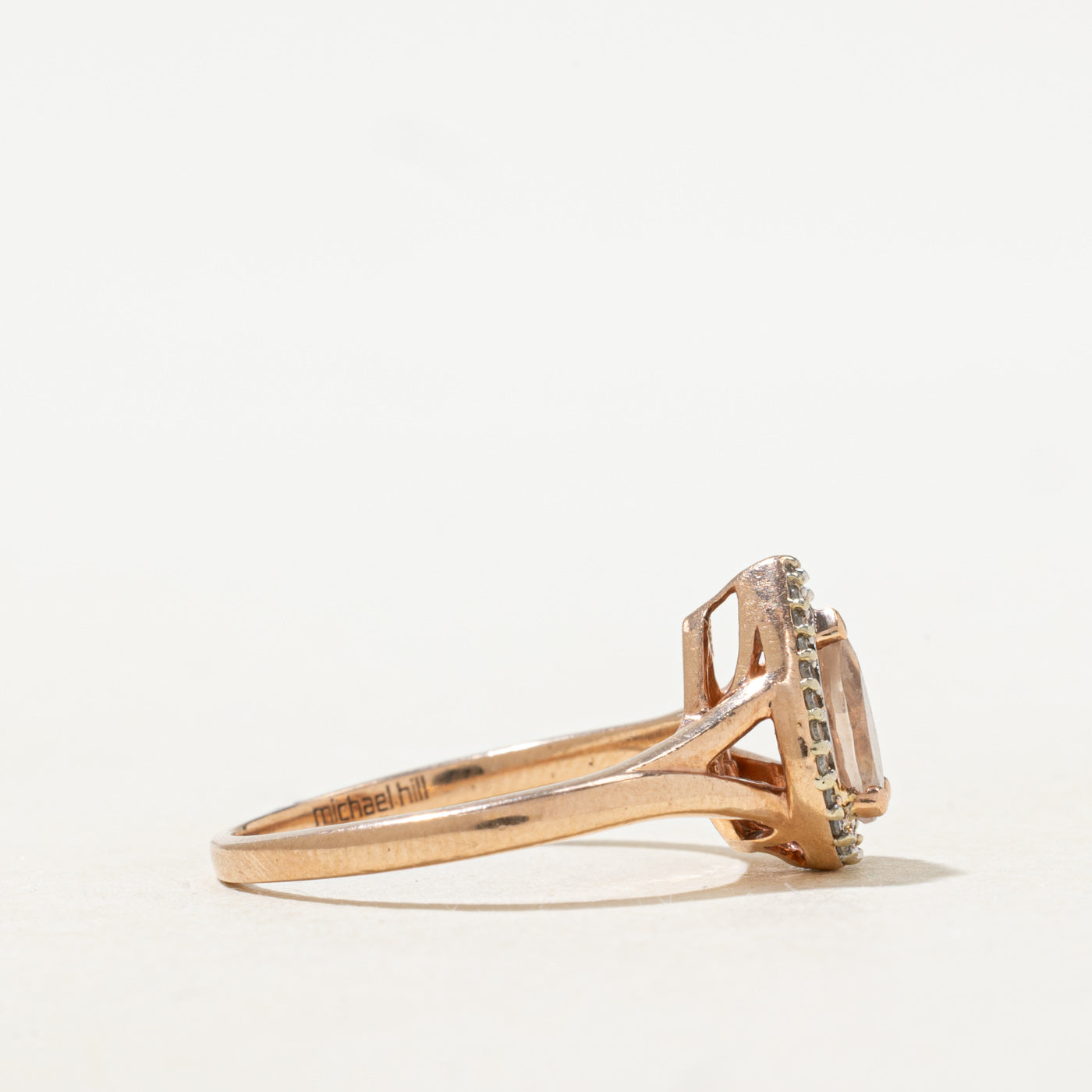 Pear Cut Morganite & Diamond Halo Ring | 0.5ct, 0.05ctw | SZ 6.75 |