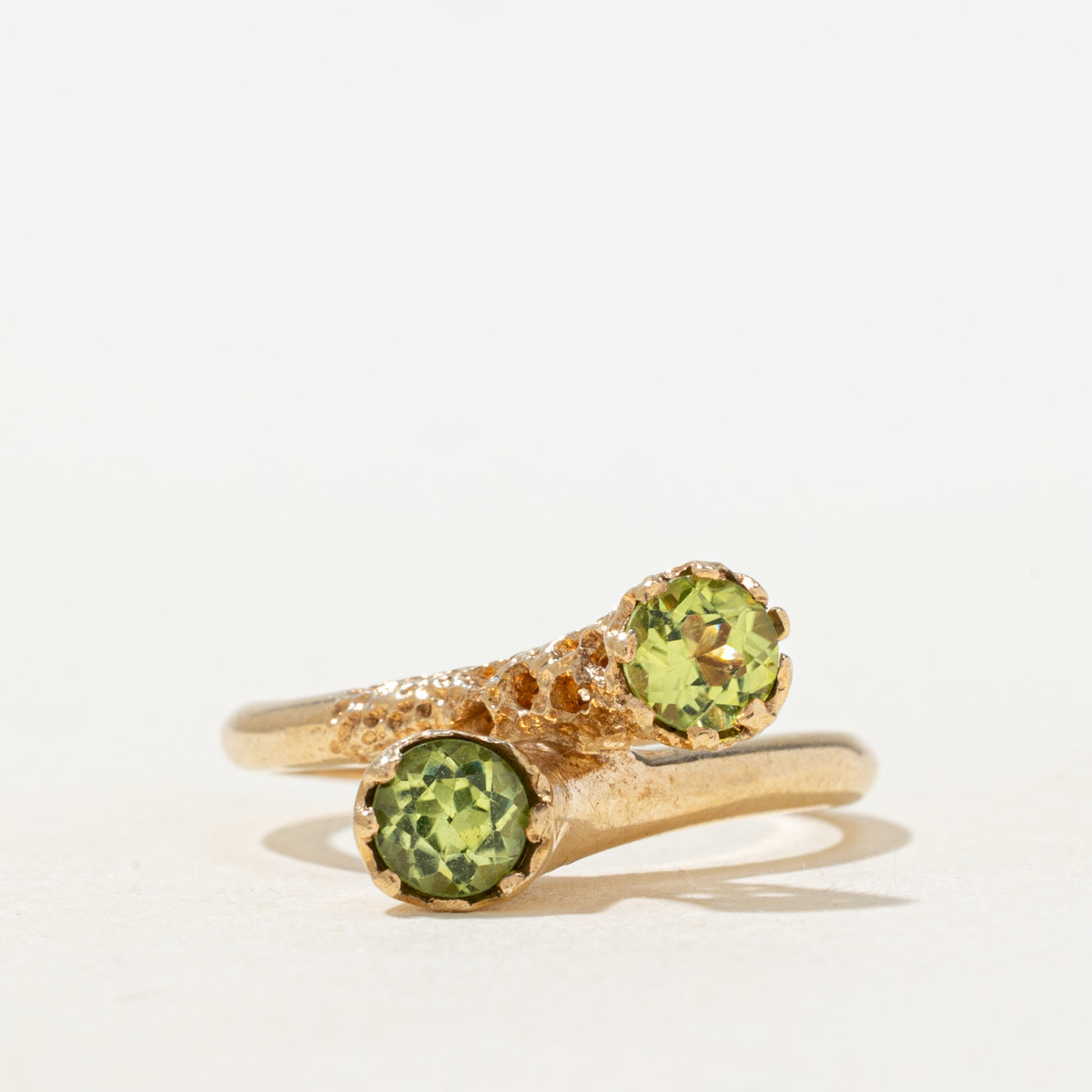 Two Stone Peridot Textured Bypass Ring | 0.7ctw | SZ 5.75 |