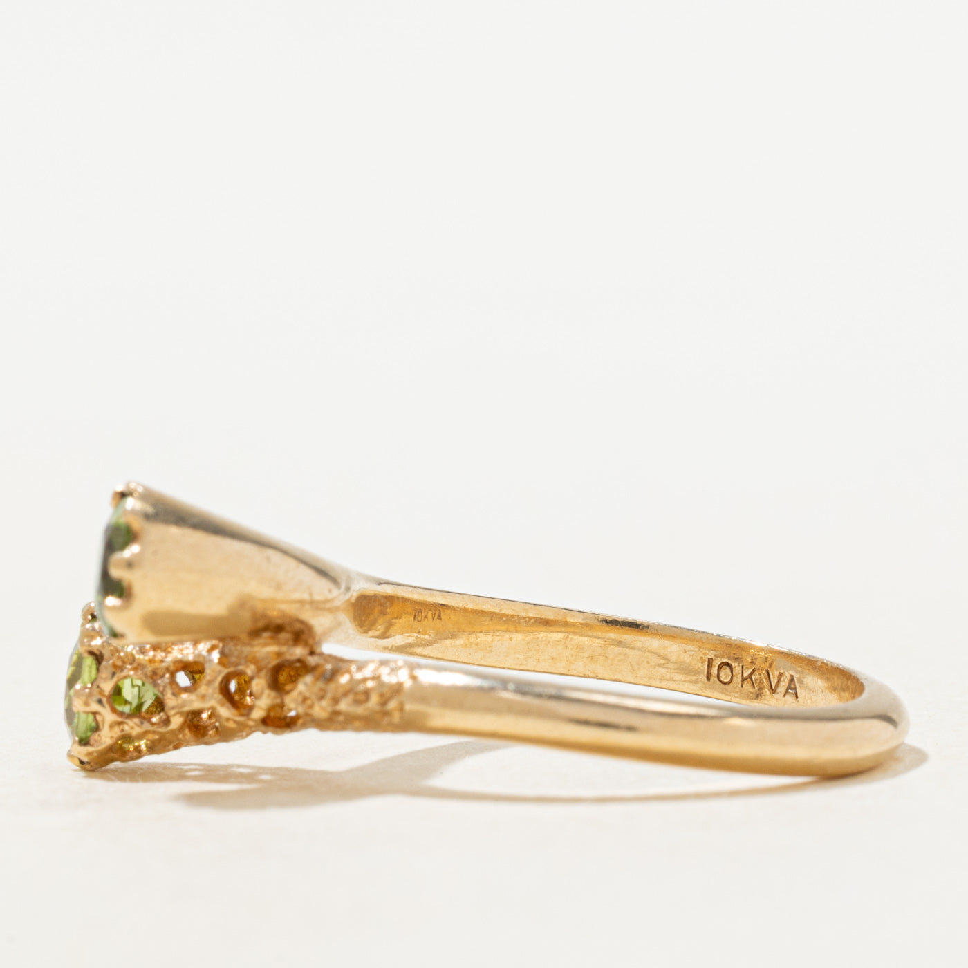 Two Stone Peridot Textured Bypass Ring | 0.7ctw | SZ 5.75 |