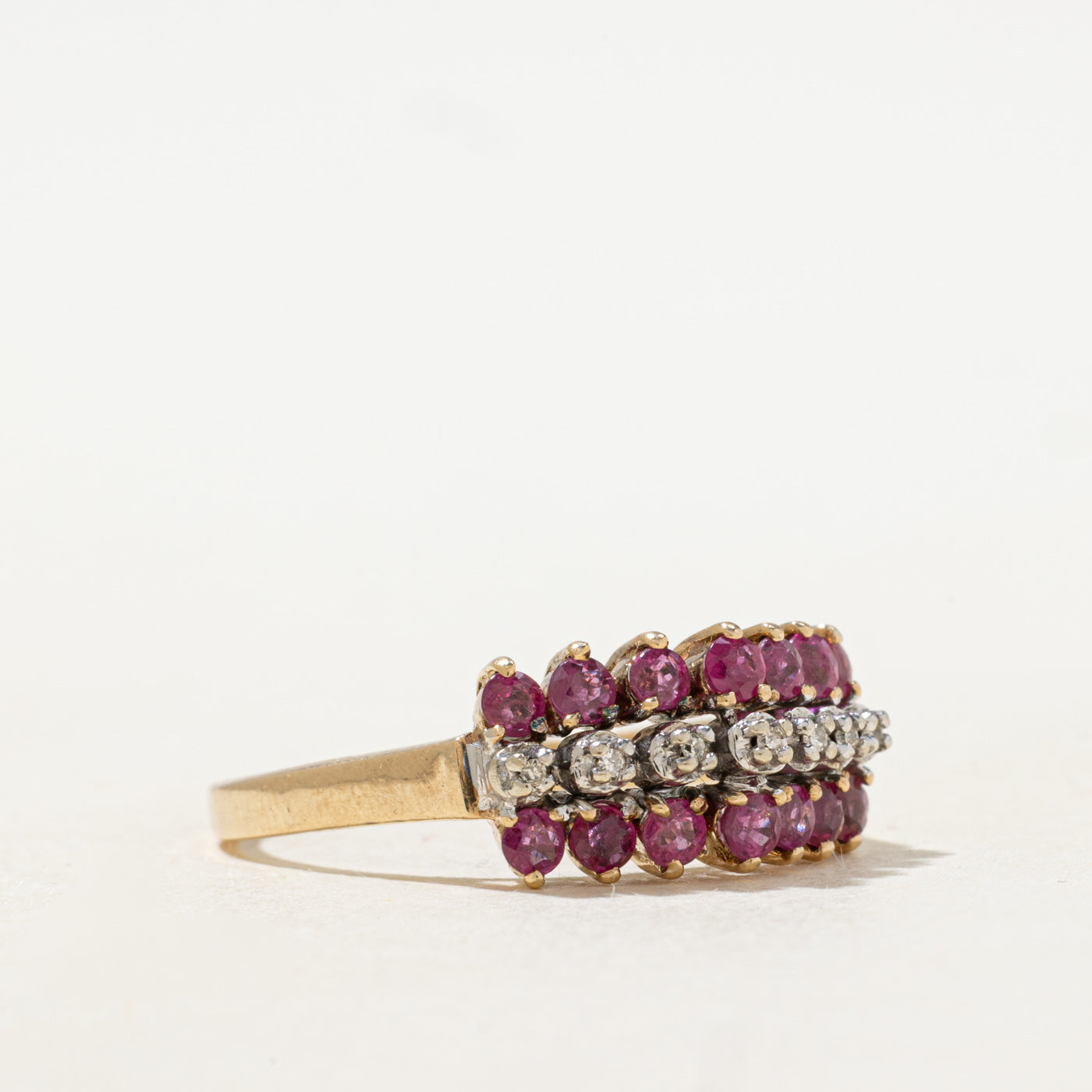 Multi Row Ruby & Diamond Ring | 0.9ctw, 0.03ctw | SZ 9.25 |