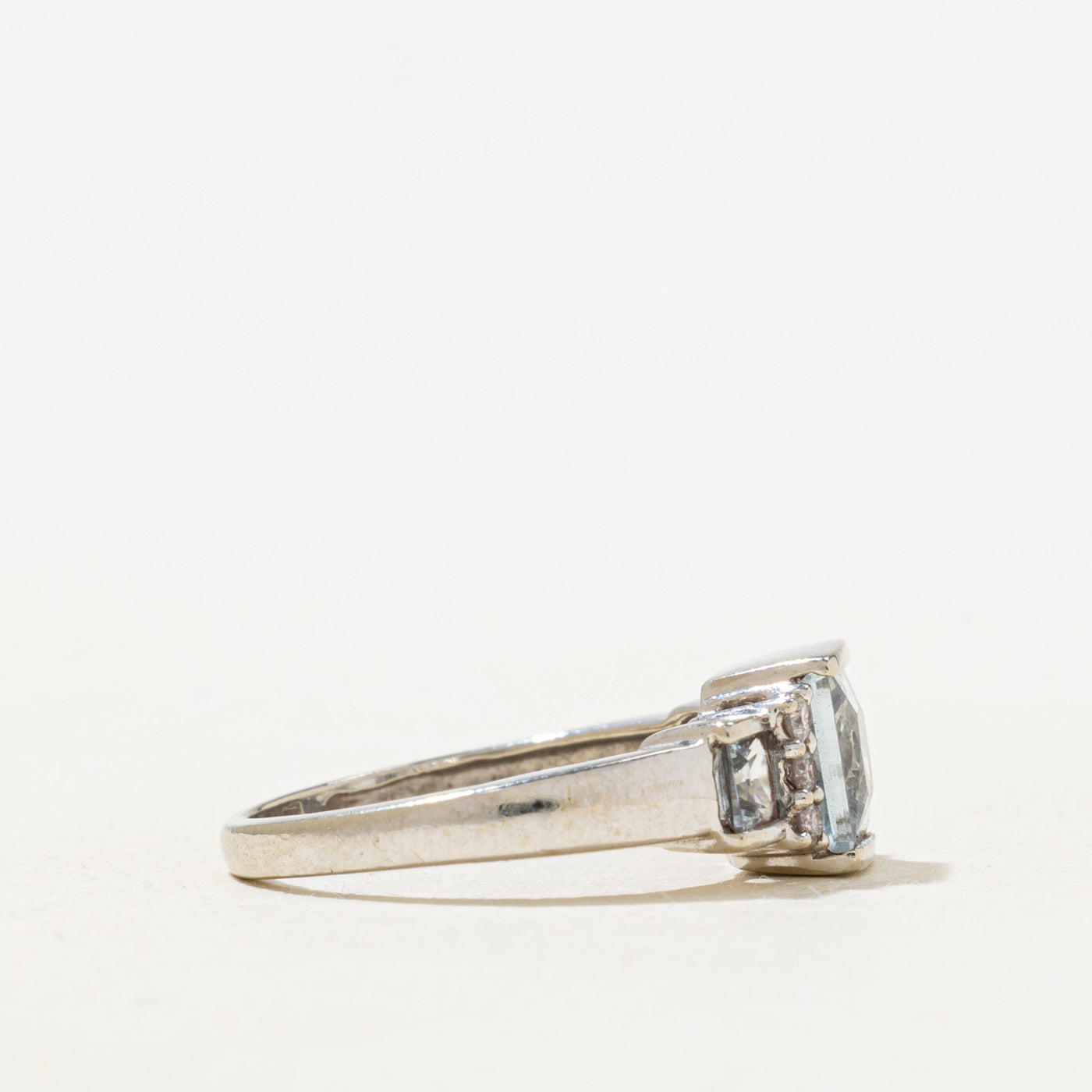 Three Stone Semi Bezel Aquamarine & Diamond Ring | 1.0ctw, 0.06ctw | SZ 5.0 |