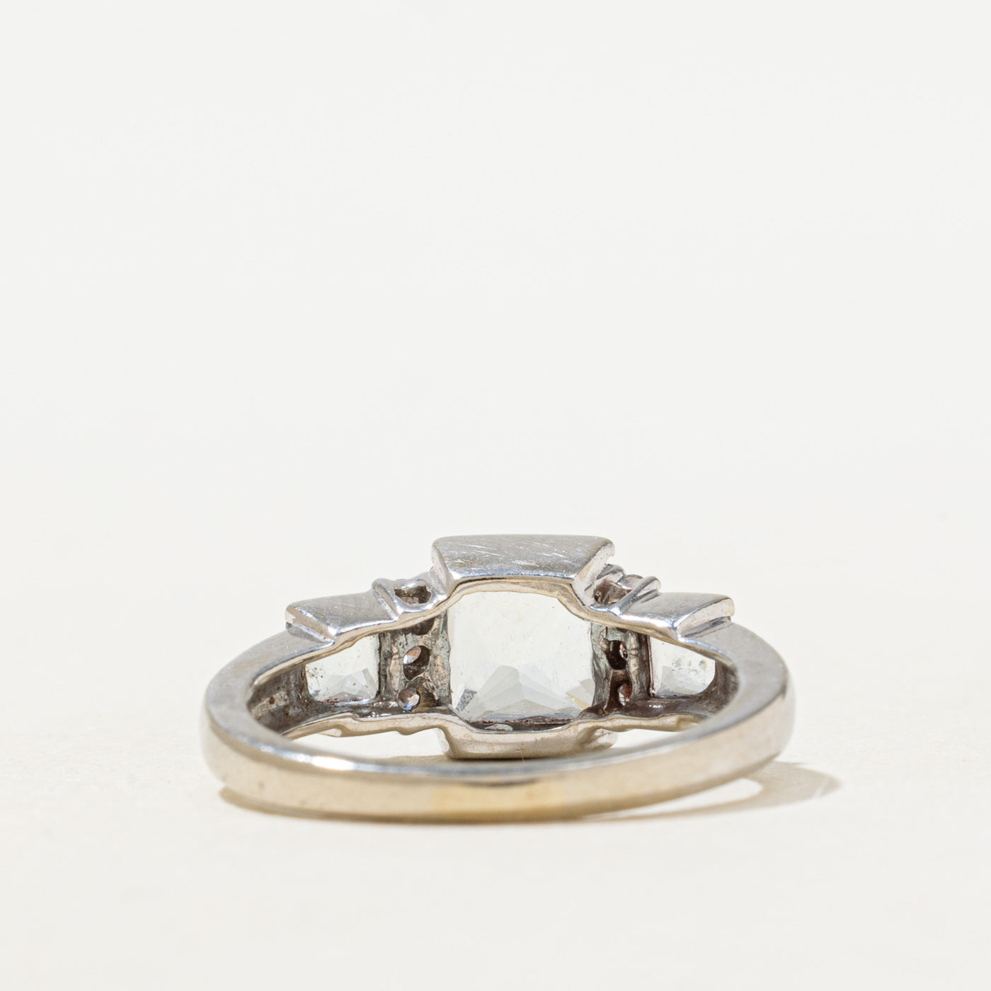 Three Stone Semi Bezel Aquamarine & Diamond Ring | 1.0ctw, 0.06ctw | SZ 5.0 |