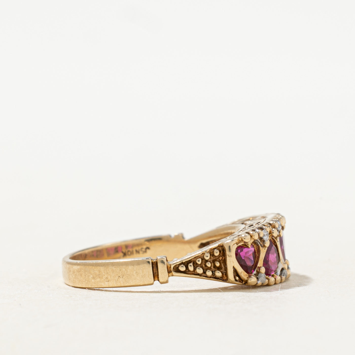 Five Stone Heart Cut Synthetic Ruby & Diamond "I Love You" Ring | 1.0ctw, 0.01ctw | SZ 6.25 |