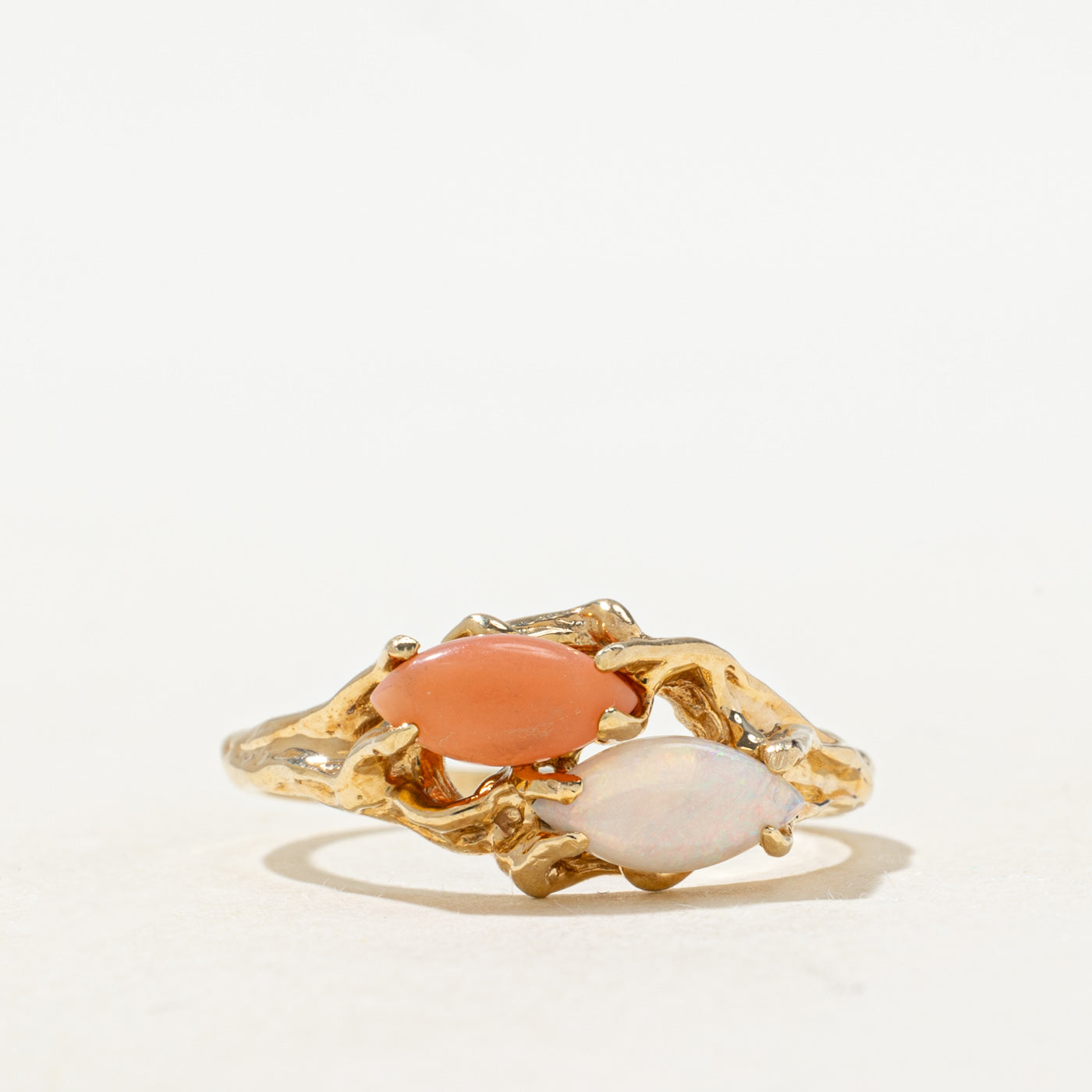 Marquise Cut Coral & Opal Toi Et Moi RIng | 0.55ctw | SZ 7.25 |