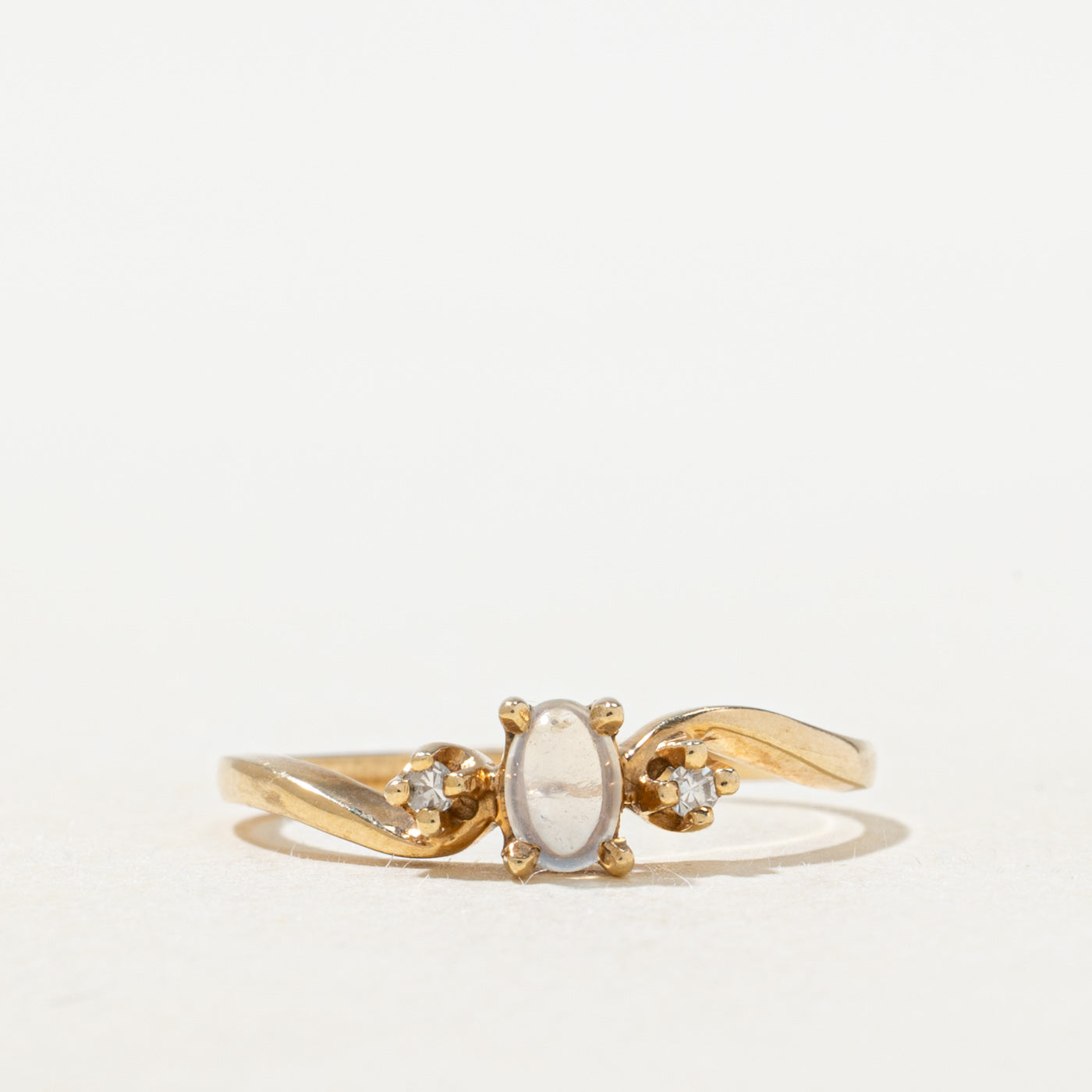 Oval Cut Moonstone & Diamond Ring | SZ 6.5 |