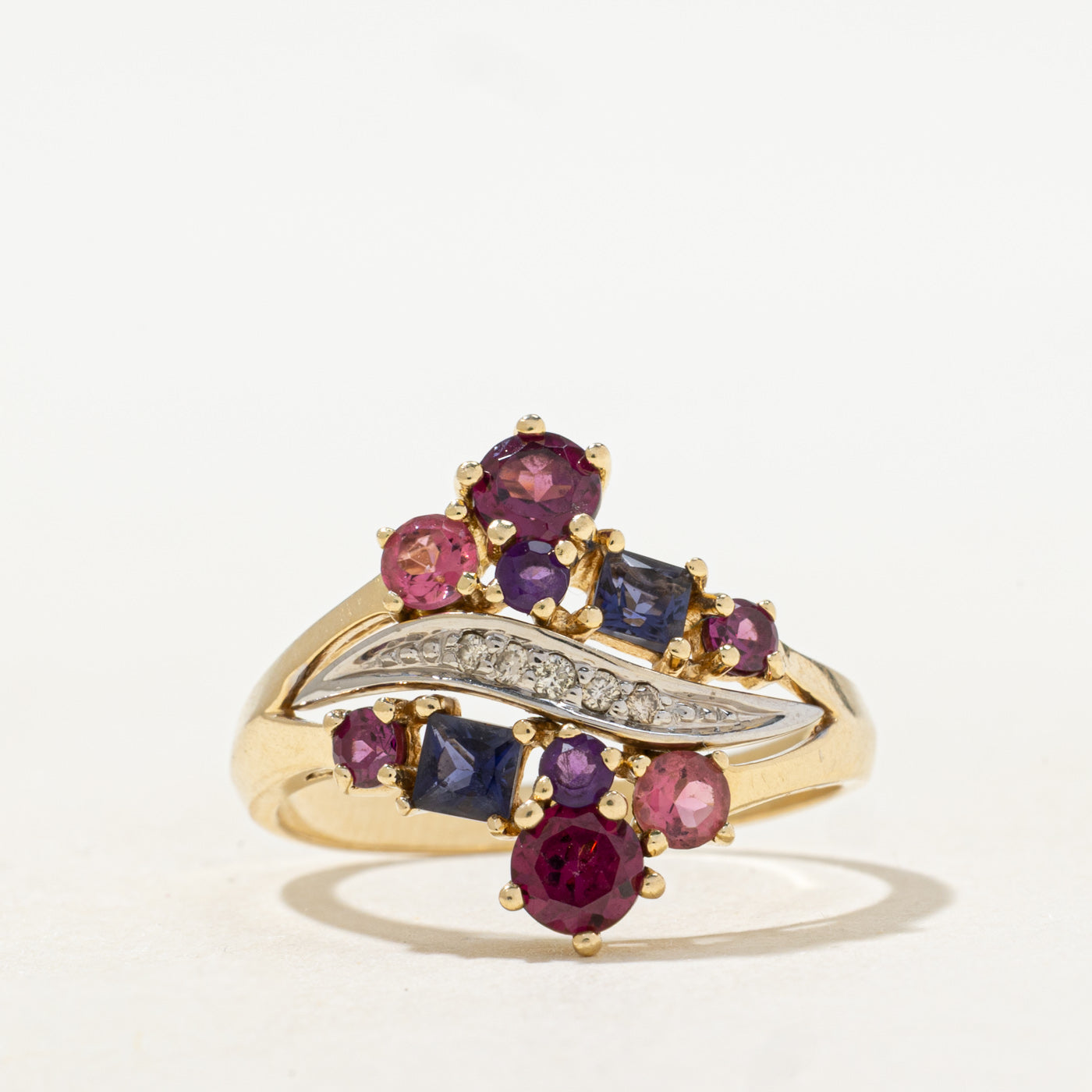 Mix Cut Tourmaline, Iolite & Diamond Cluster Ring | 0.8ctw, 0.03ctw | SZ 8.0 |