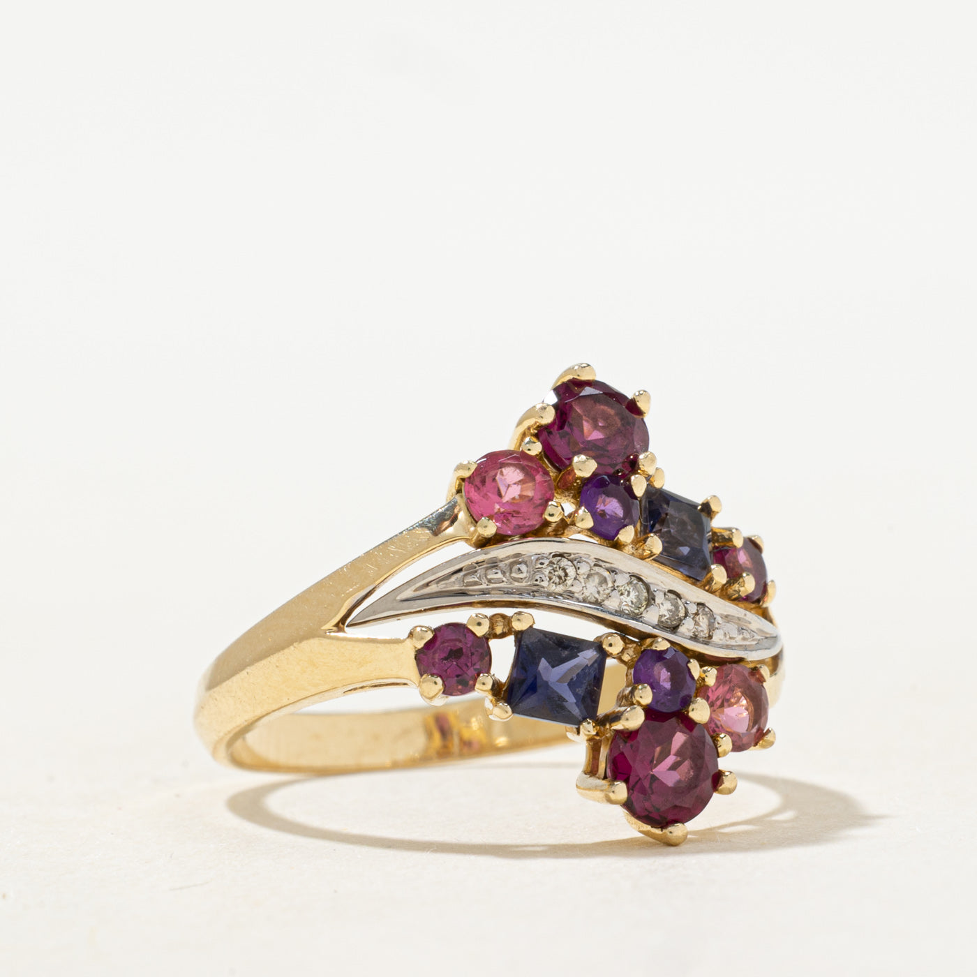 Mix Cut Tourmaline, Iolite & Diamond Cluster Ring | 0.8ctw, 0.03ctw | SZ 8.0 |