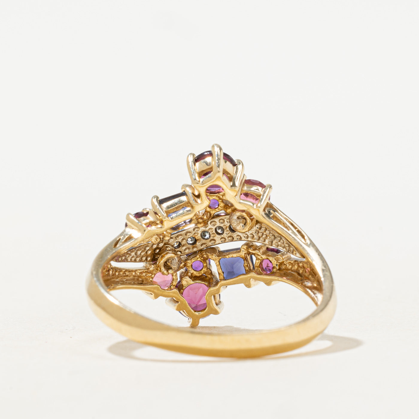 Mix Cut Tourmaline, Iolite & Diamond Cluster Ring | 0.8ctw, 0.03ctw | SZ 8.0 |