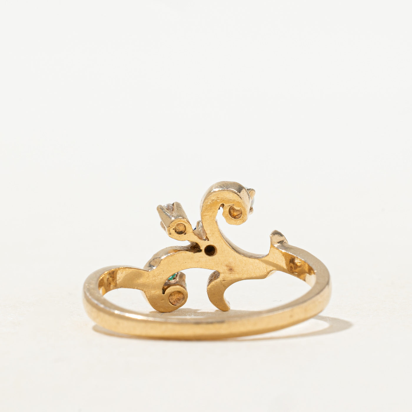 Scattered Multi Gem & Diamond Scrollwork Ring | 0.045ctw, 0.015ct | SZ 7.0 |