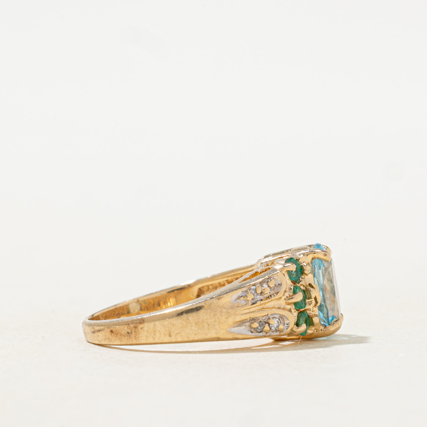 Blue Topaz, Emerald & Diamond Ring | 1.3ctw, 0.04ctw | SZ 4.75 |